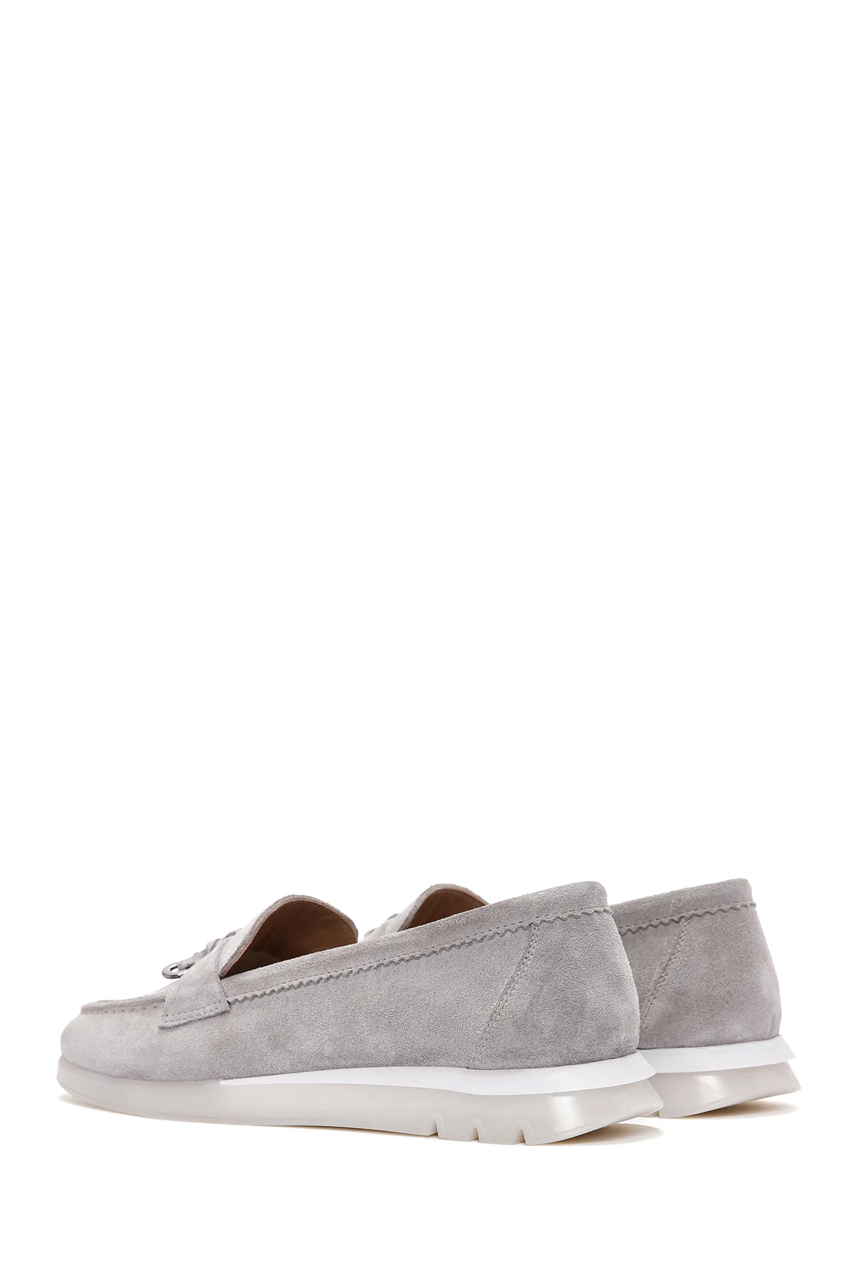 Kadın Gri Süet Deri Comfort Loafer - Image 5