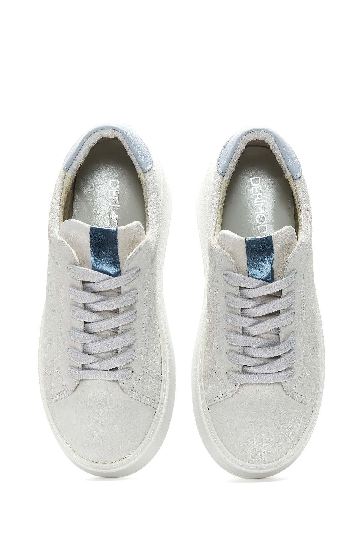 Kadın Gri Süet Deri Kalın Tabanlı Sneaker - Image 6