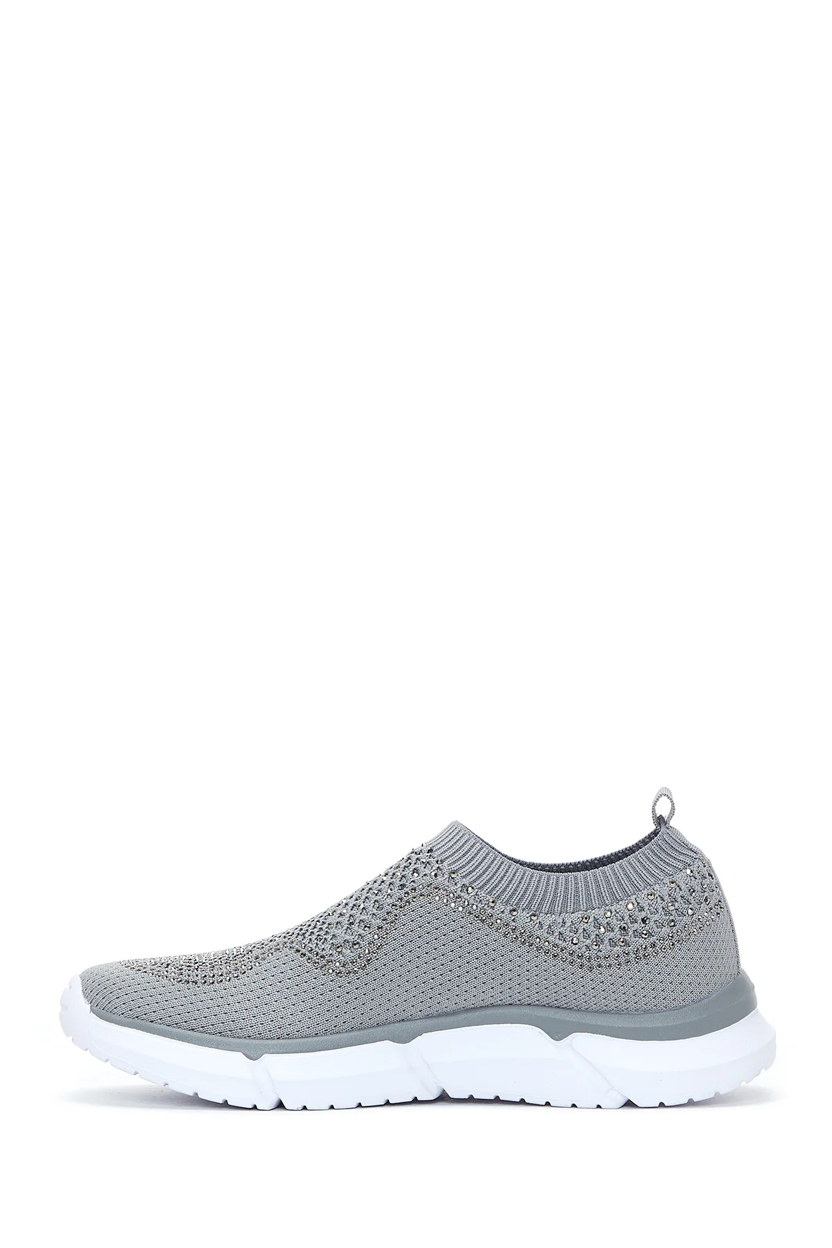 Kadın Gri Taşlı Kumaş Sneaker - Image 2