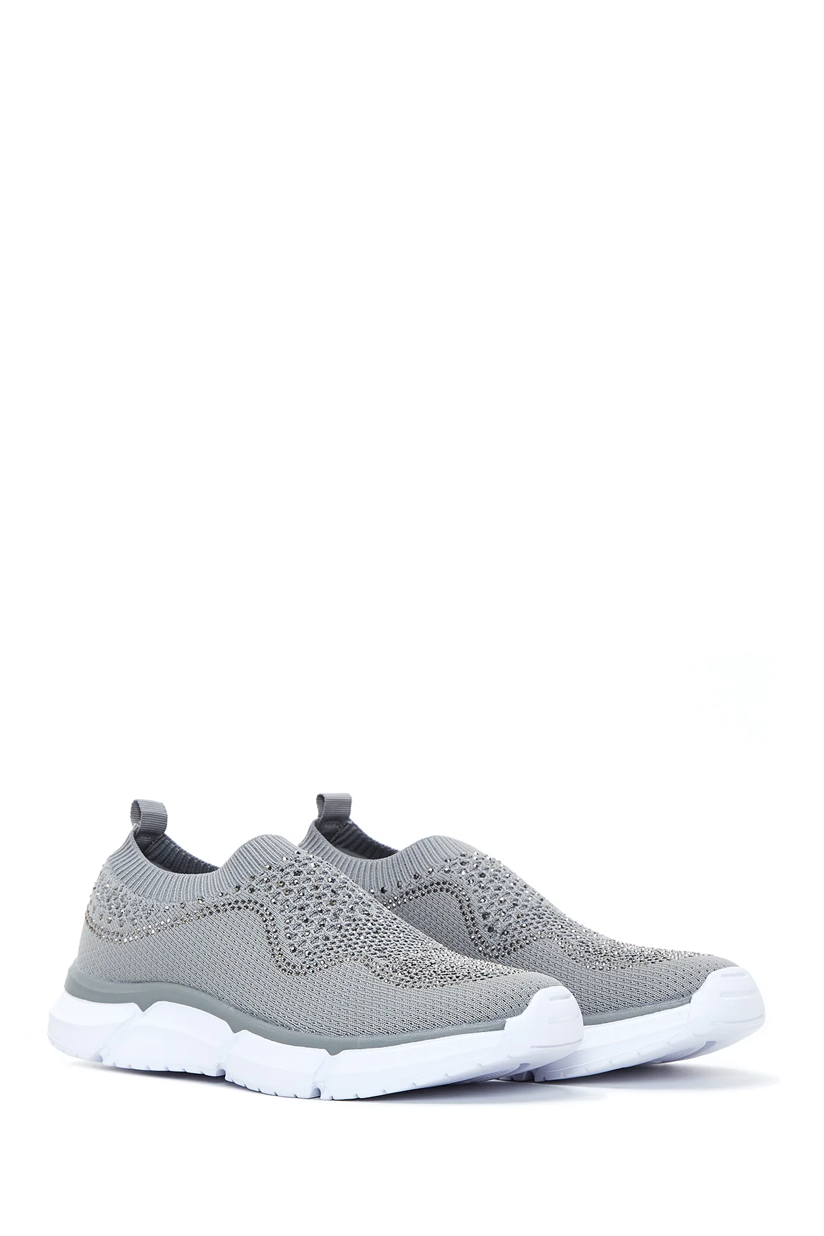 Kadın Gri Taşlı Kumaş Sneaker - Image 3