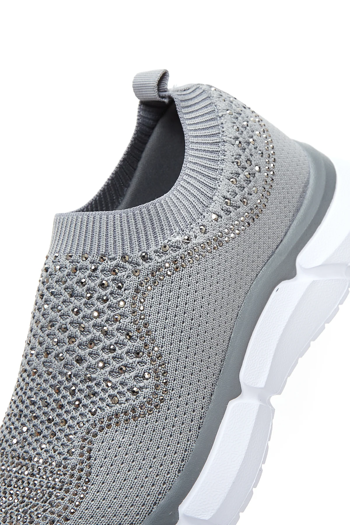 Kadın Gri Taşlı Kumaş Sneaker - Image 7