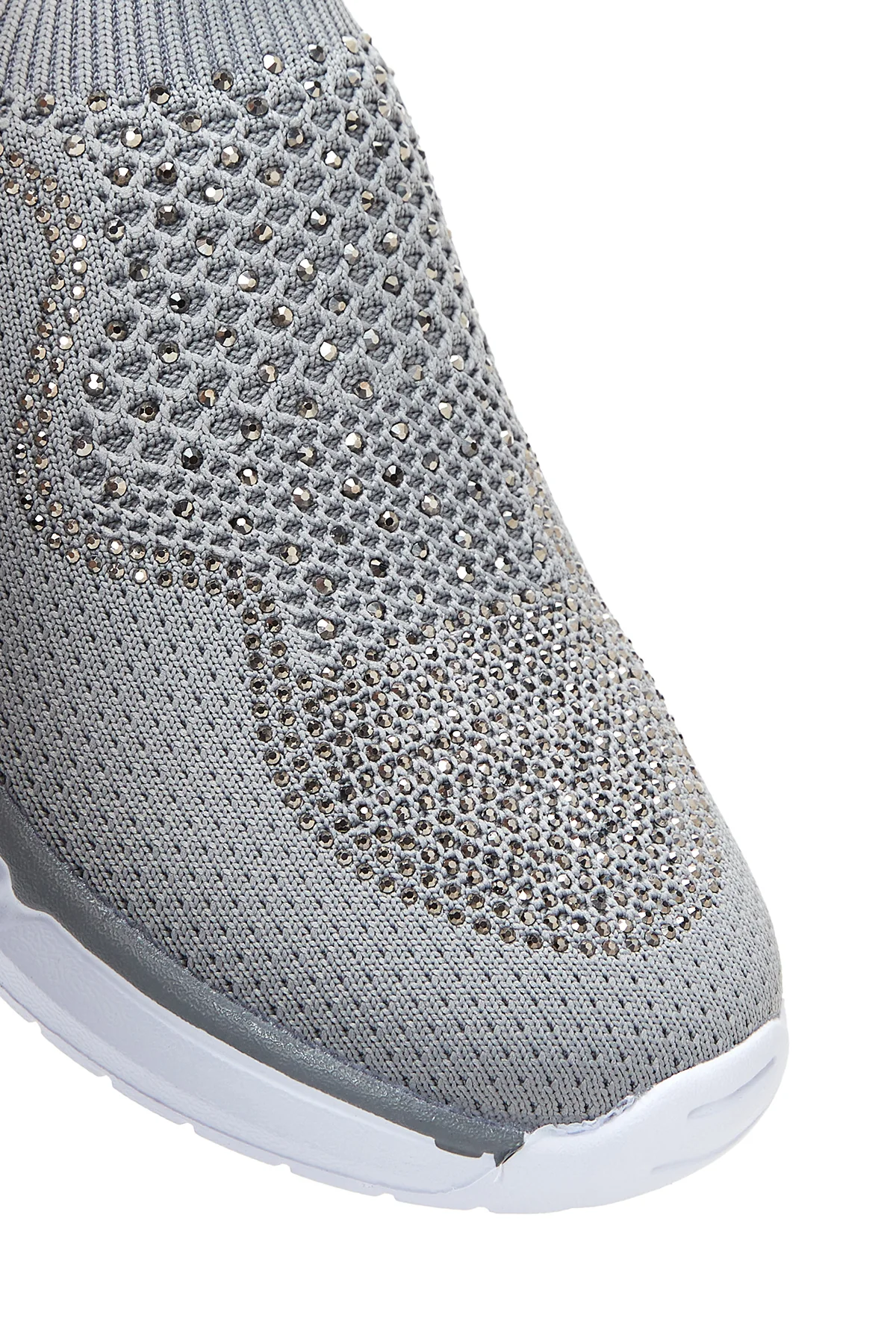 Kadın Gri Taşlı Kumaş Sneaker - Image 8