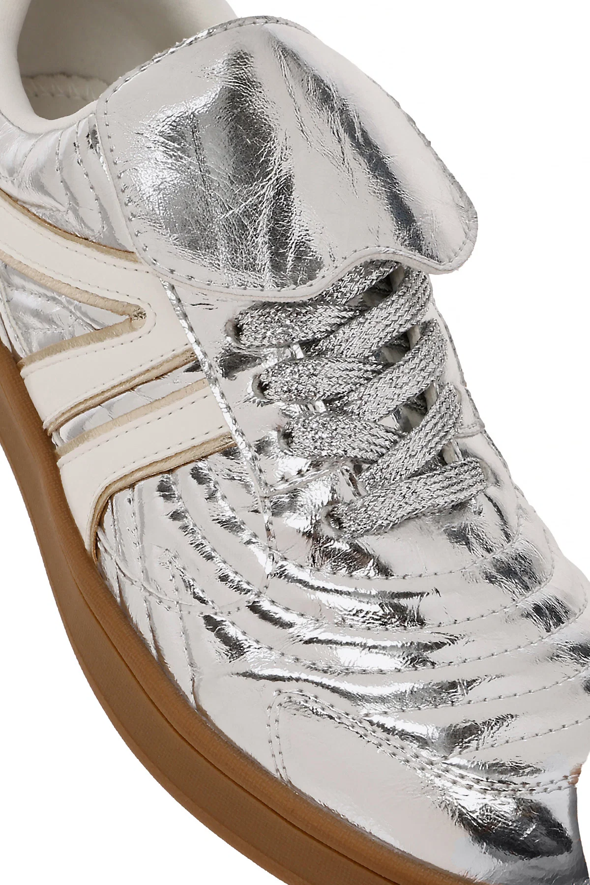 Kadın Gümüş Bağcıklı Metalik Sneaker - Image 9