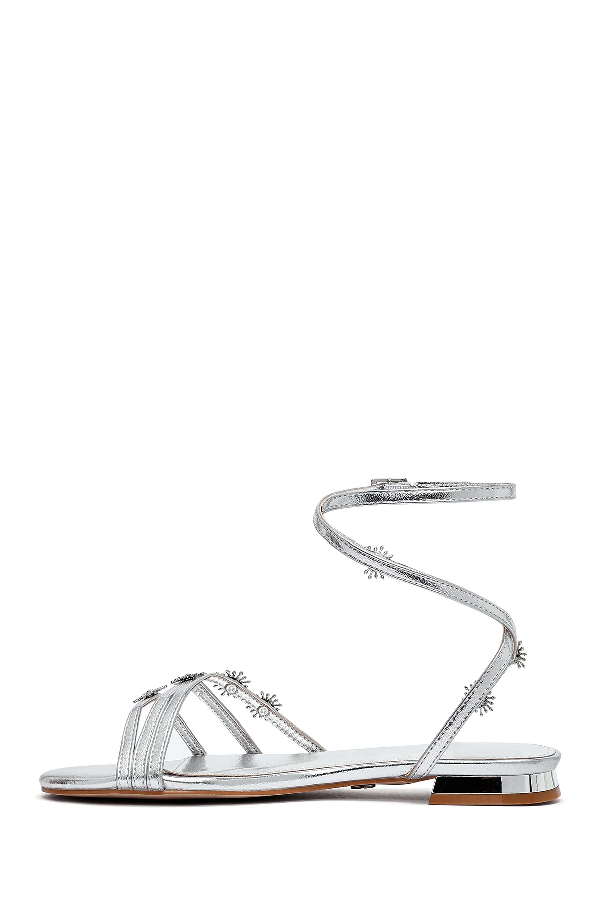 Kadın Gümüş Bilekten Tokalı Taşlı Sandalet - Image 2