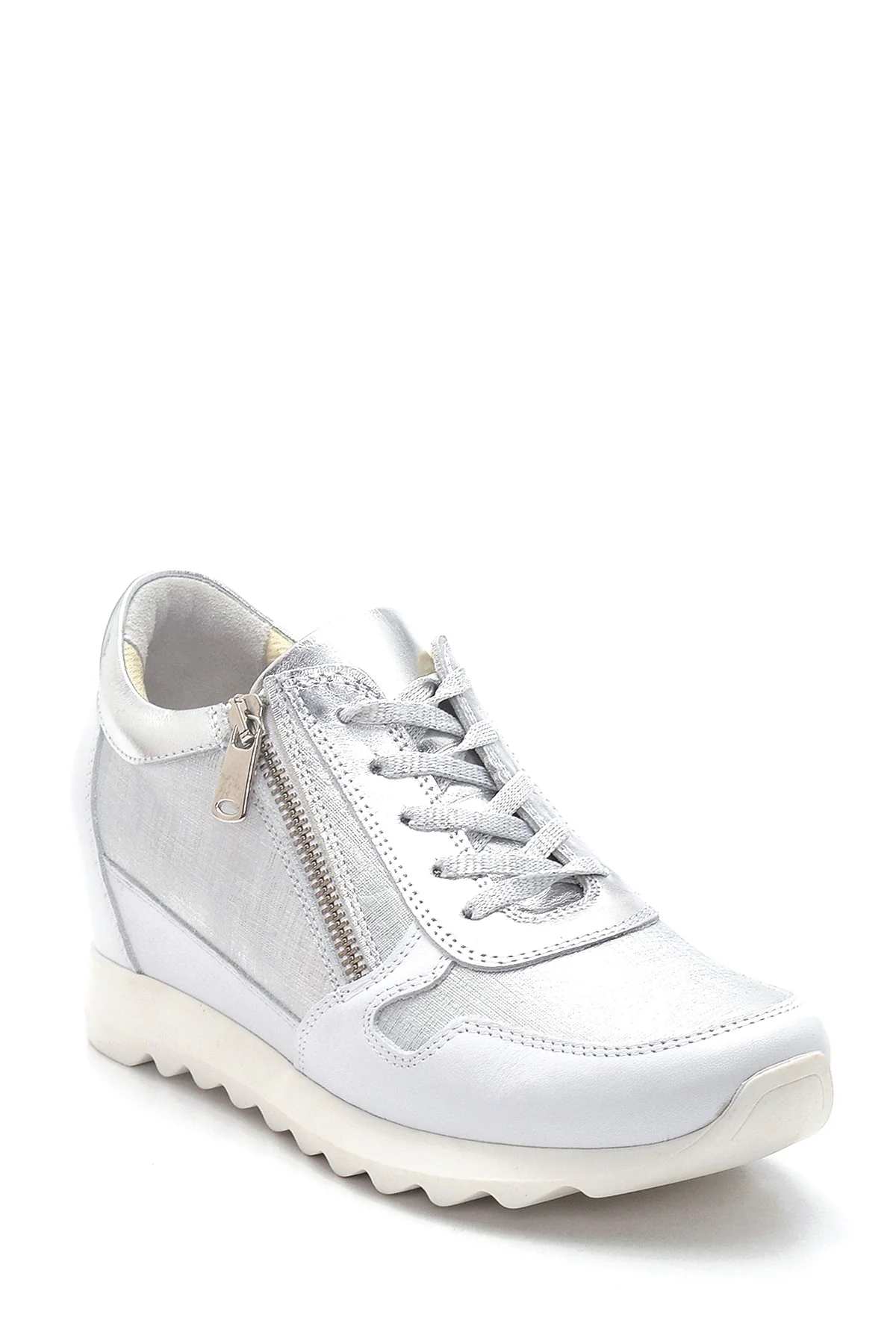 Kadın Gümüş Deri Dolgu Topuk Sneaker - Image 3