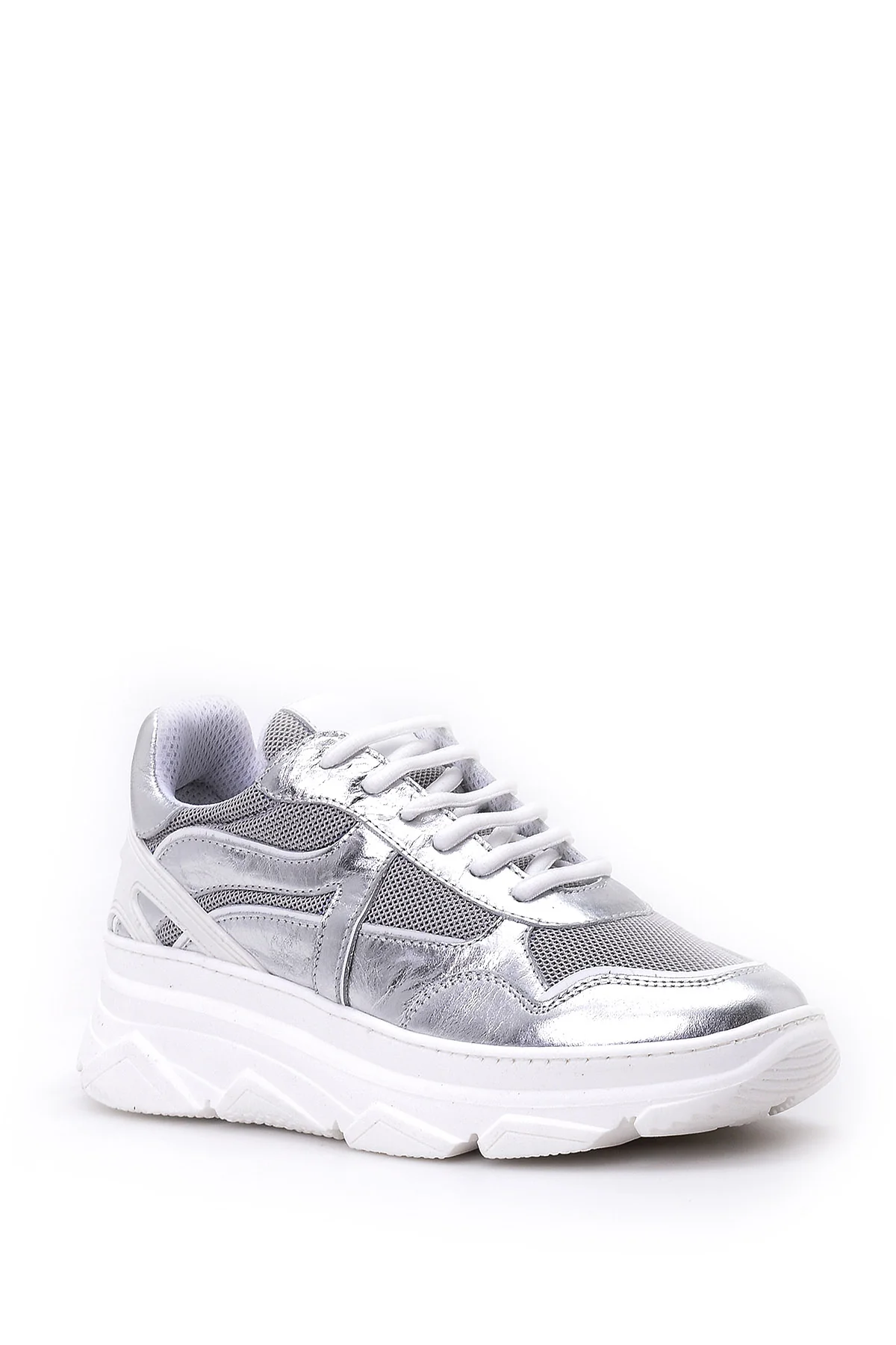 Kadın Gümüş Deri Sneaker - Image 2