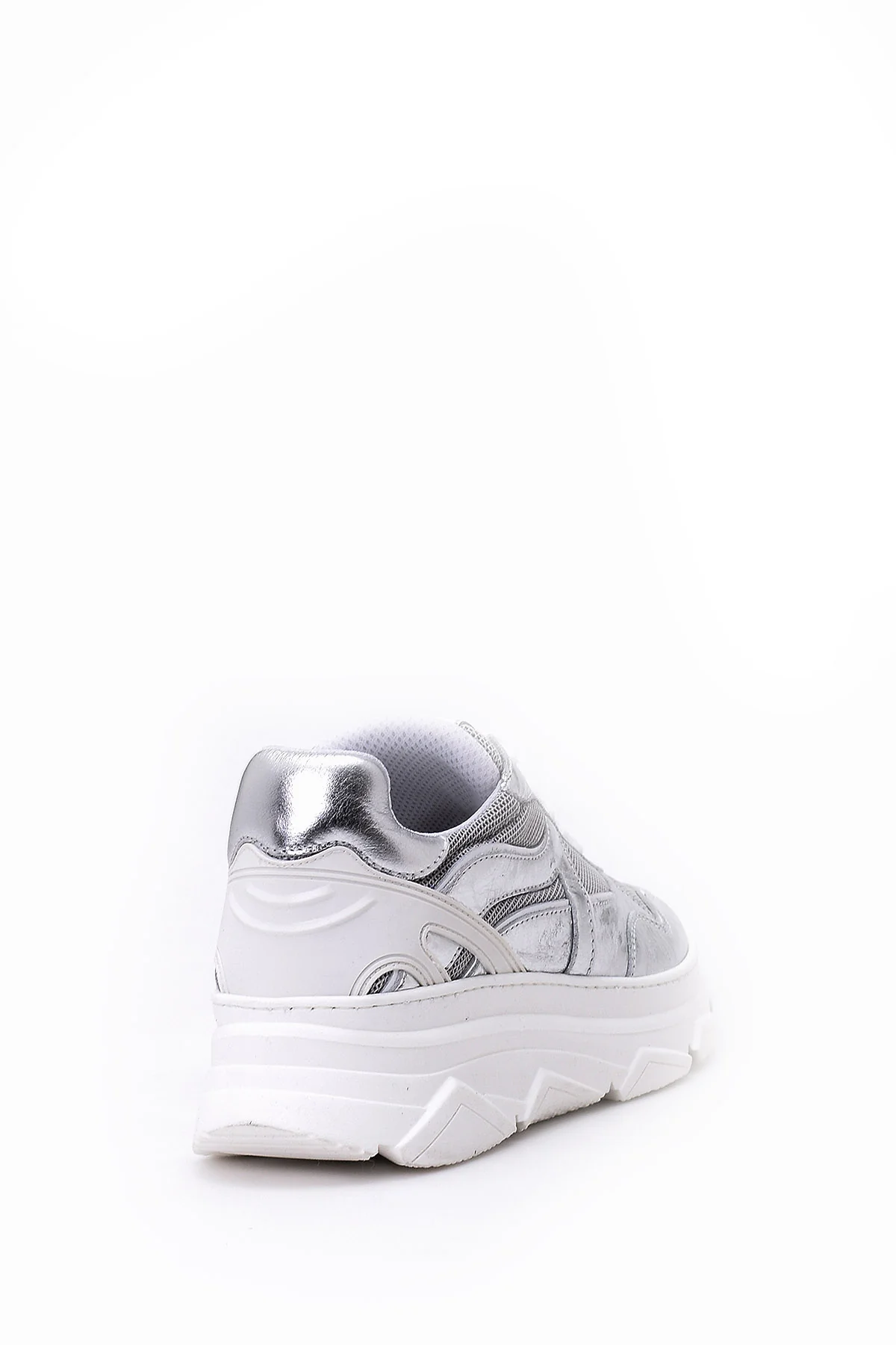 Kadın Gümüş Deri Sneaker - Image 5