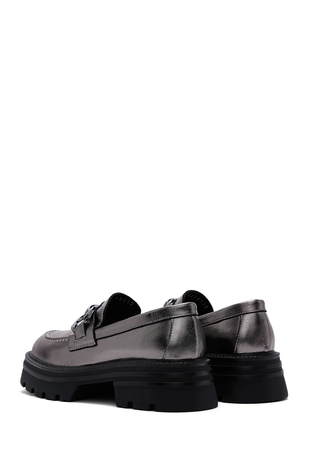 Kadın Gümüş Deri Tokalı Casual Loafer - Image 6