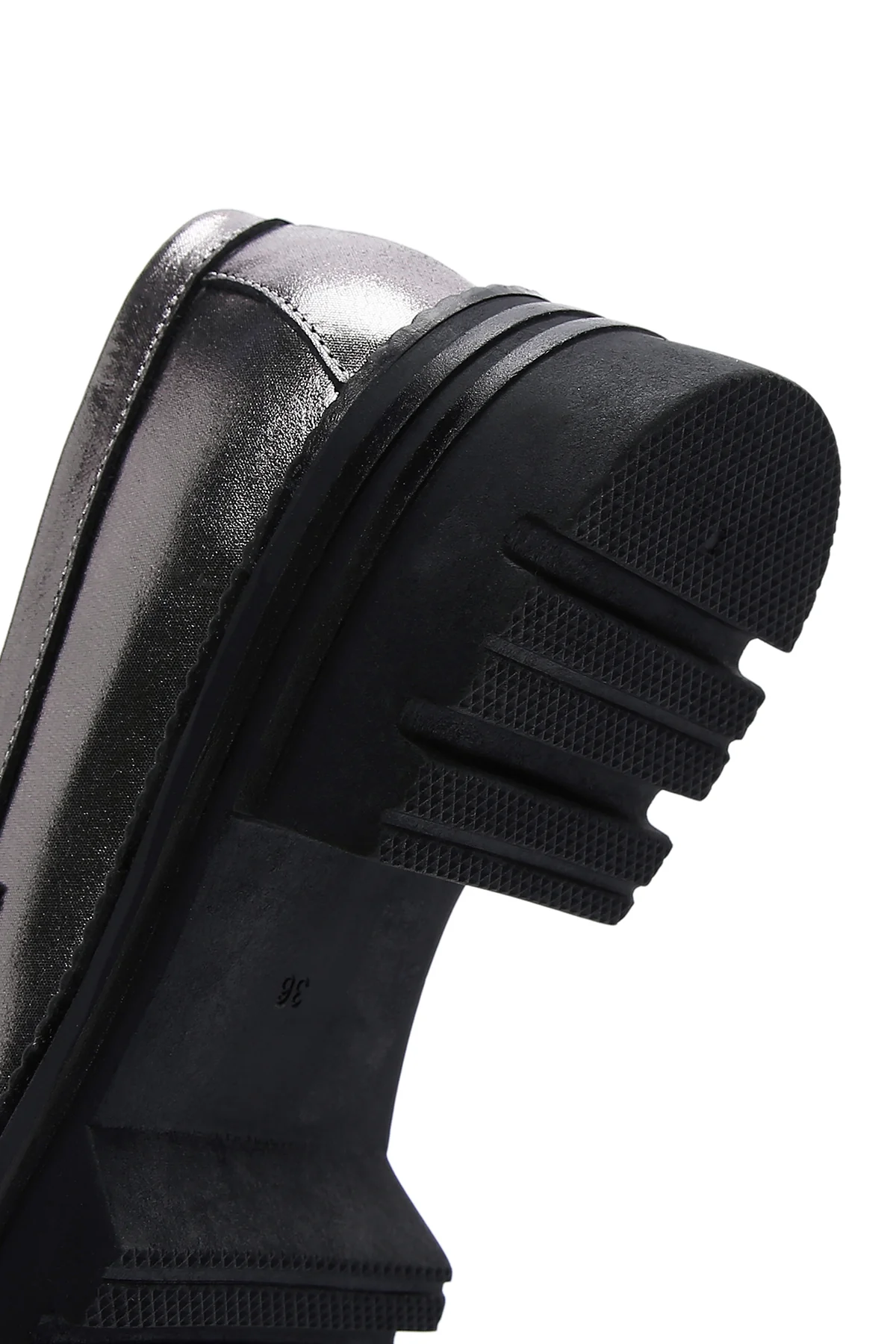 Kadın Gümüş Deri Tokalı Casual Loafer - Image 8