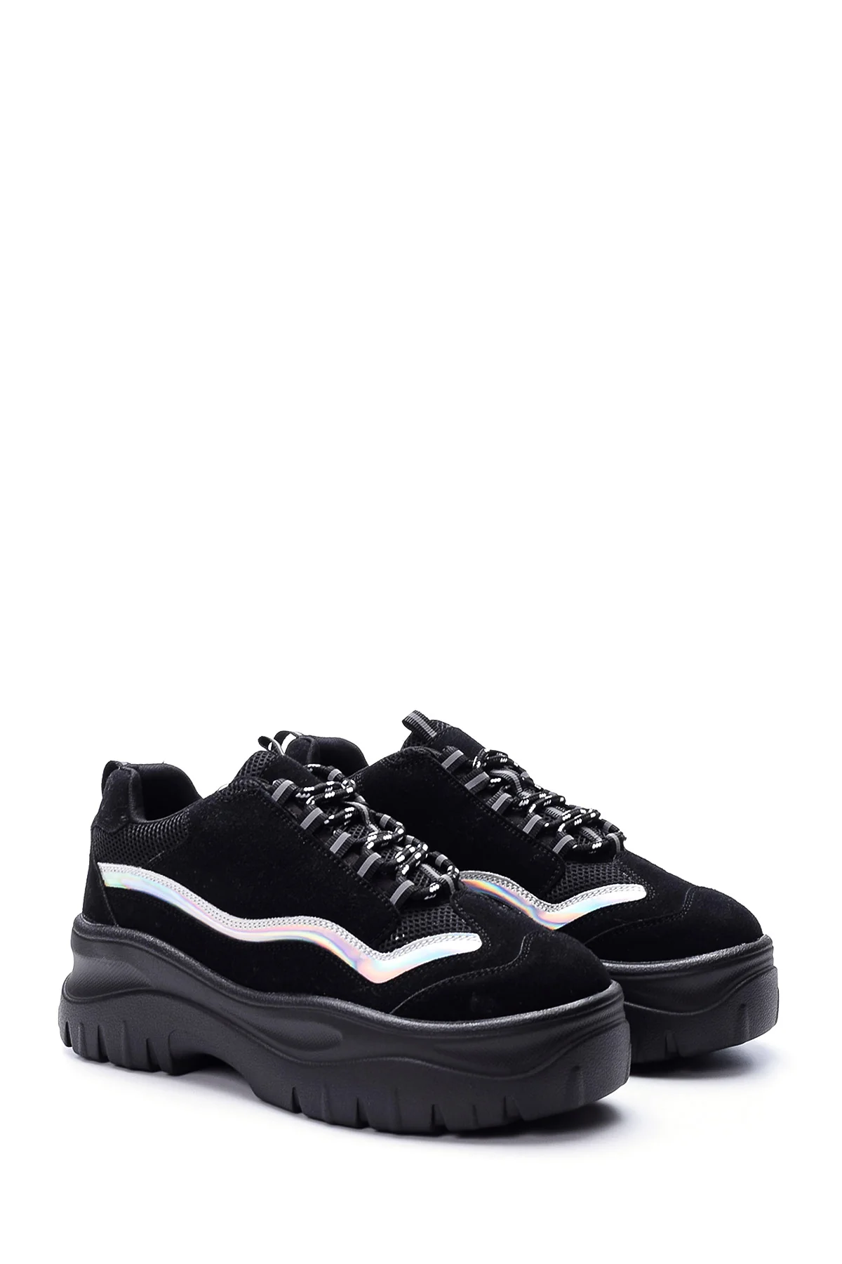 Kadın Gümüş Detaylı Süet Sneaker - Image 3