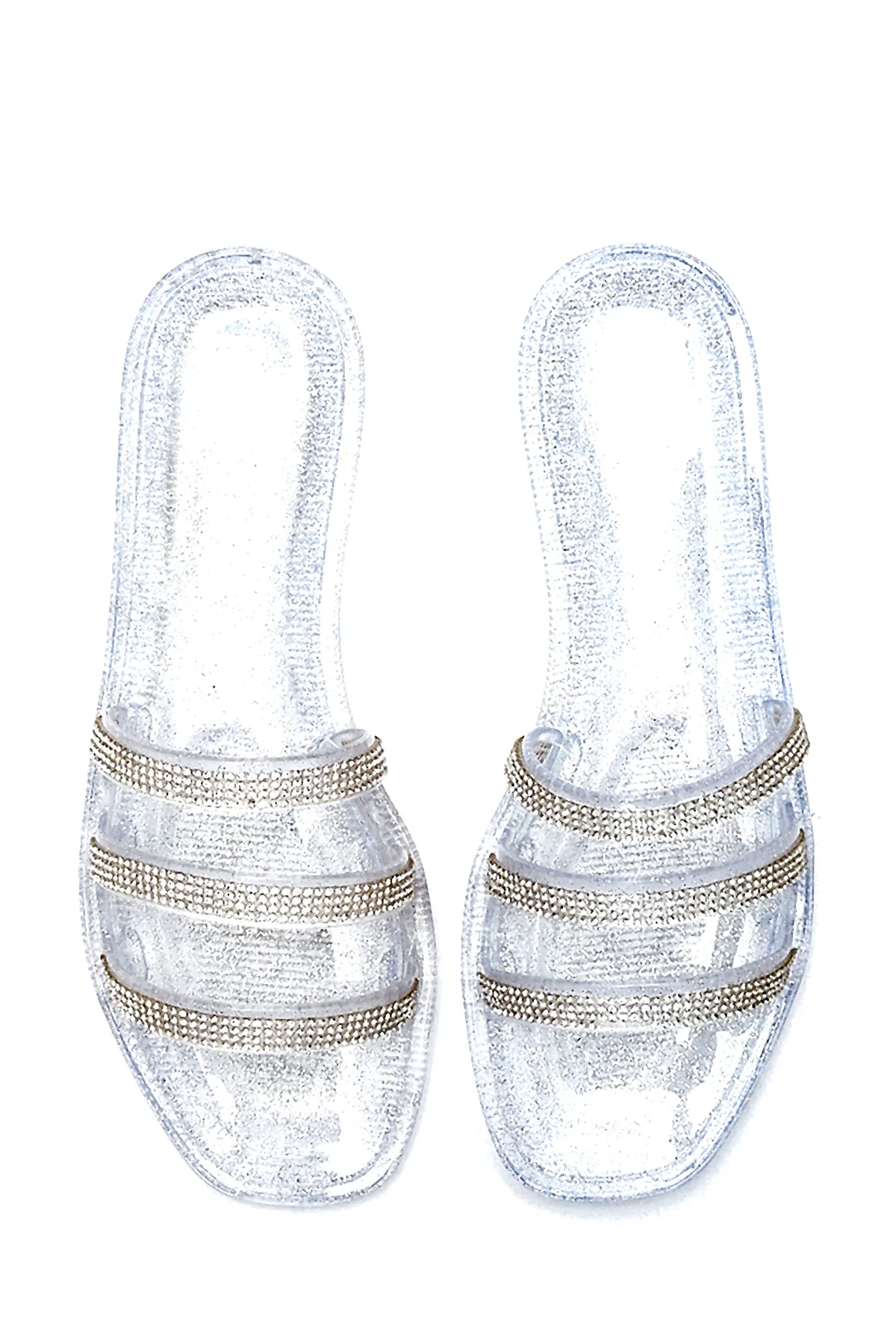 Kadın Gümüş Jelly Şeffaf Taşlı Düz Terlik - Image 6