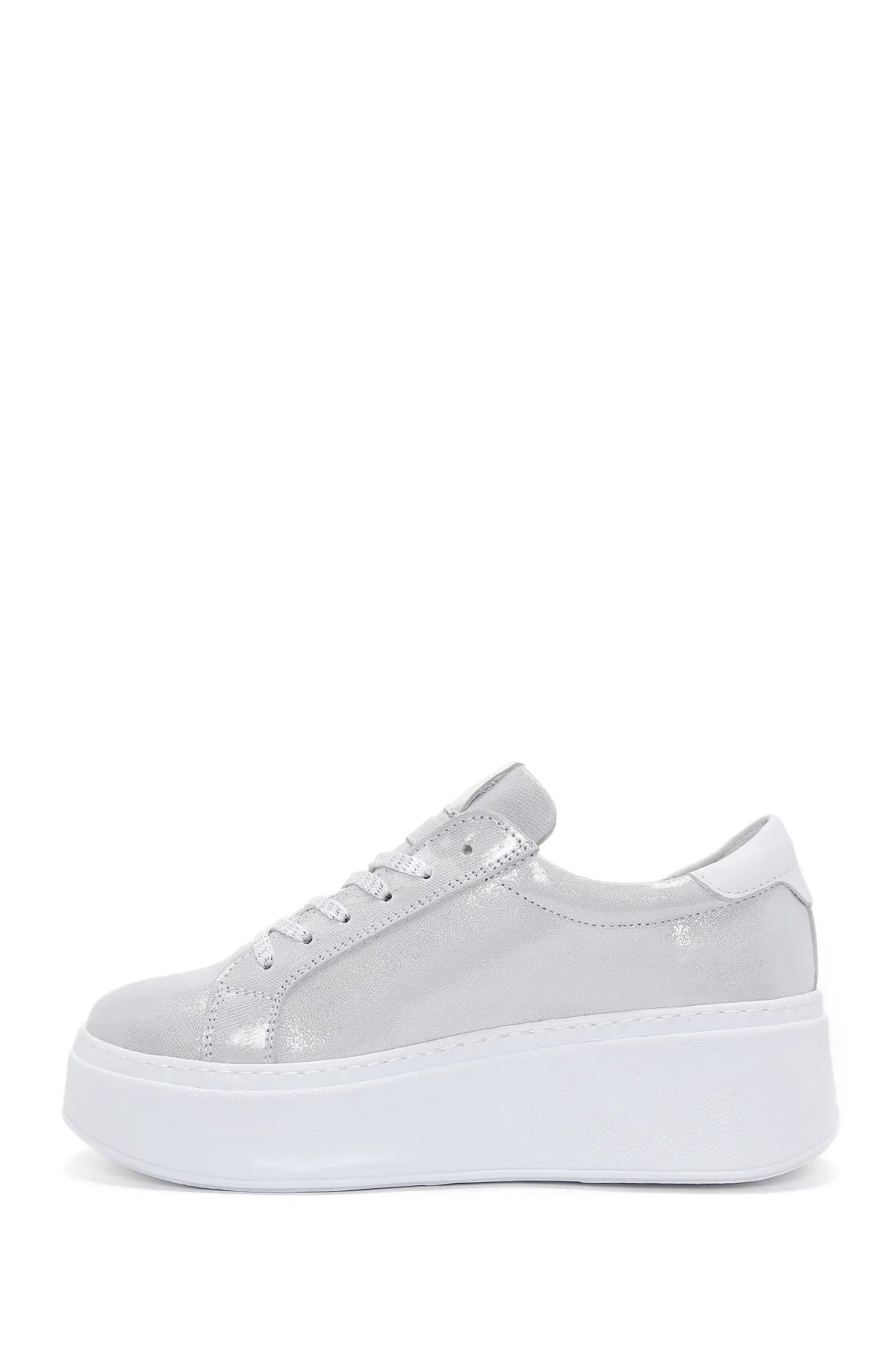 Kadın Gümüş Kalın Tabanlı Yandan Fermuarlı Deri Sneaker - Image 2