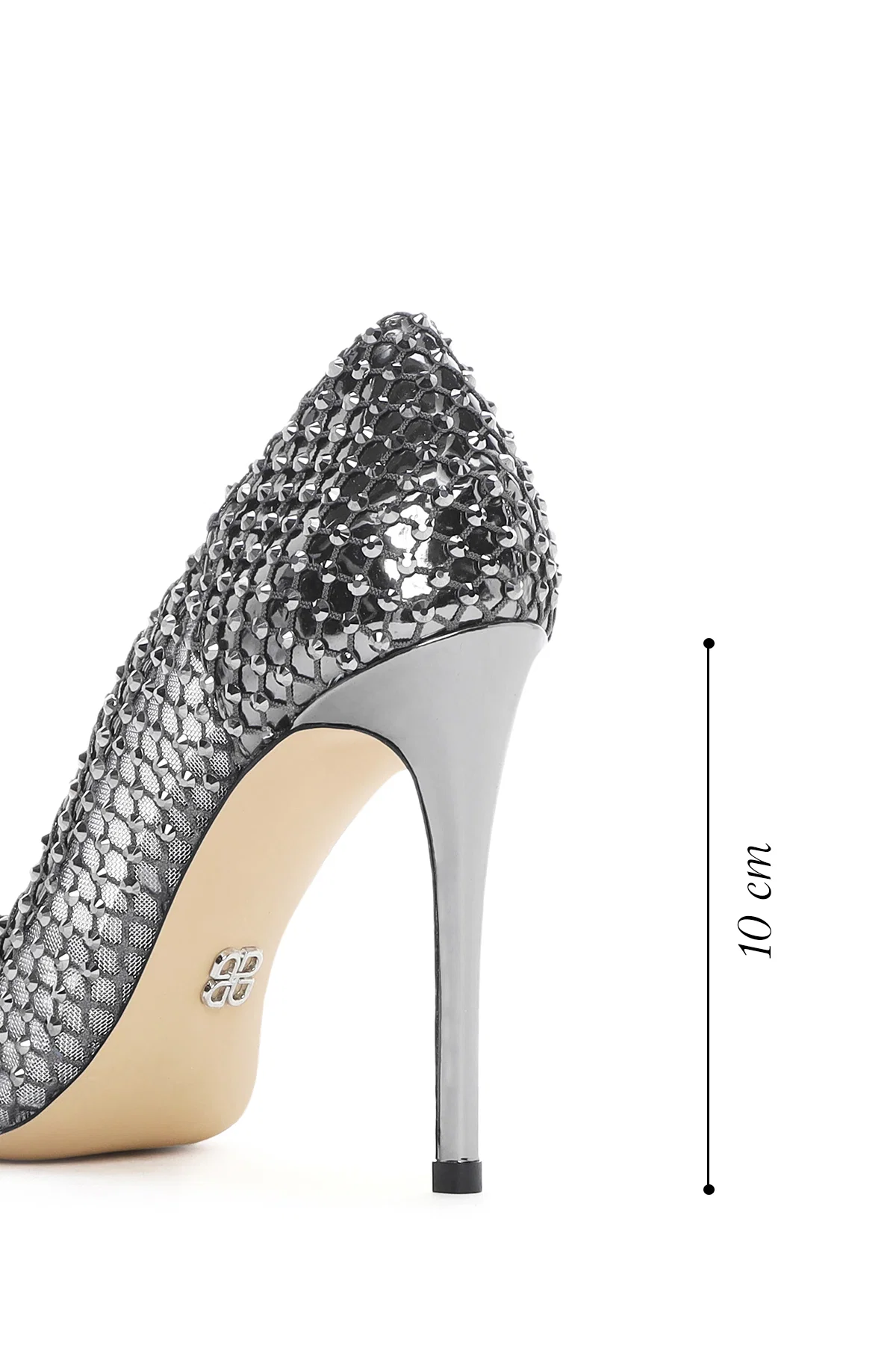 Kadın Gümüş Taşlı Yüksek İnce Topuklu Deri Stiletto - Image 4