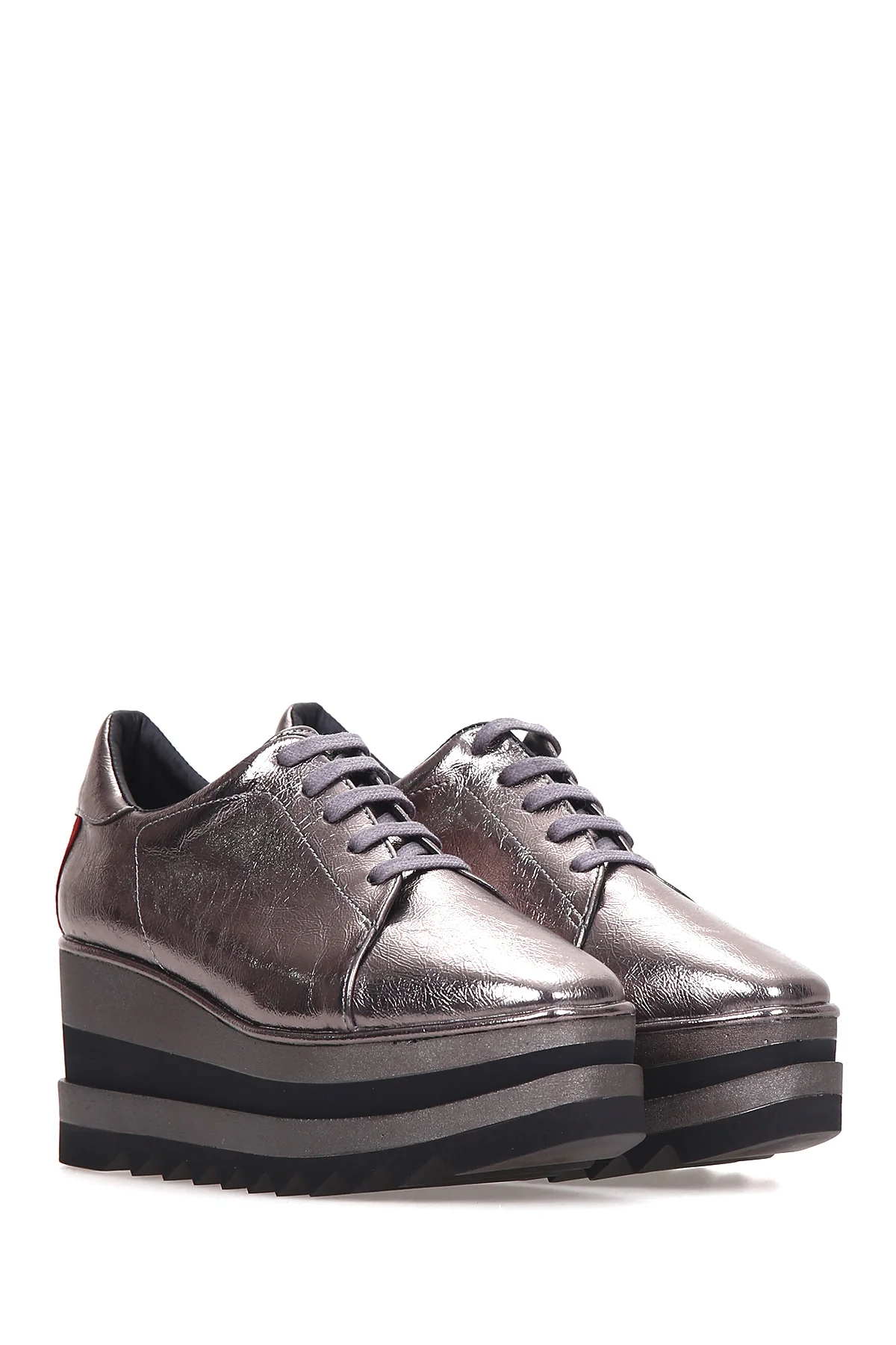 Kadın Gümüş Yüksek Tabanlı Sneaker - Image 5