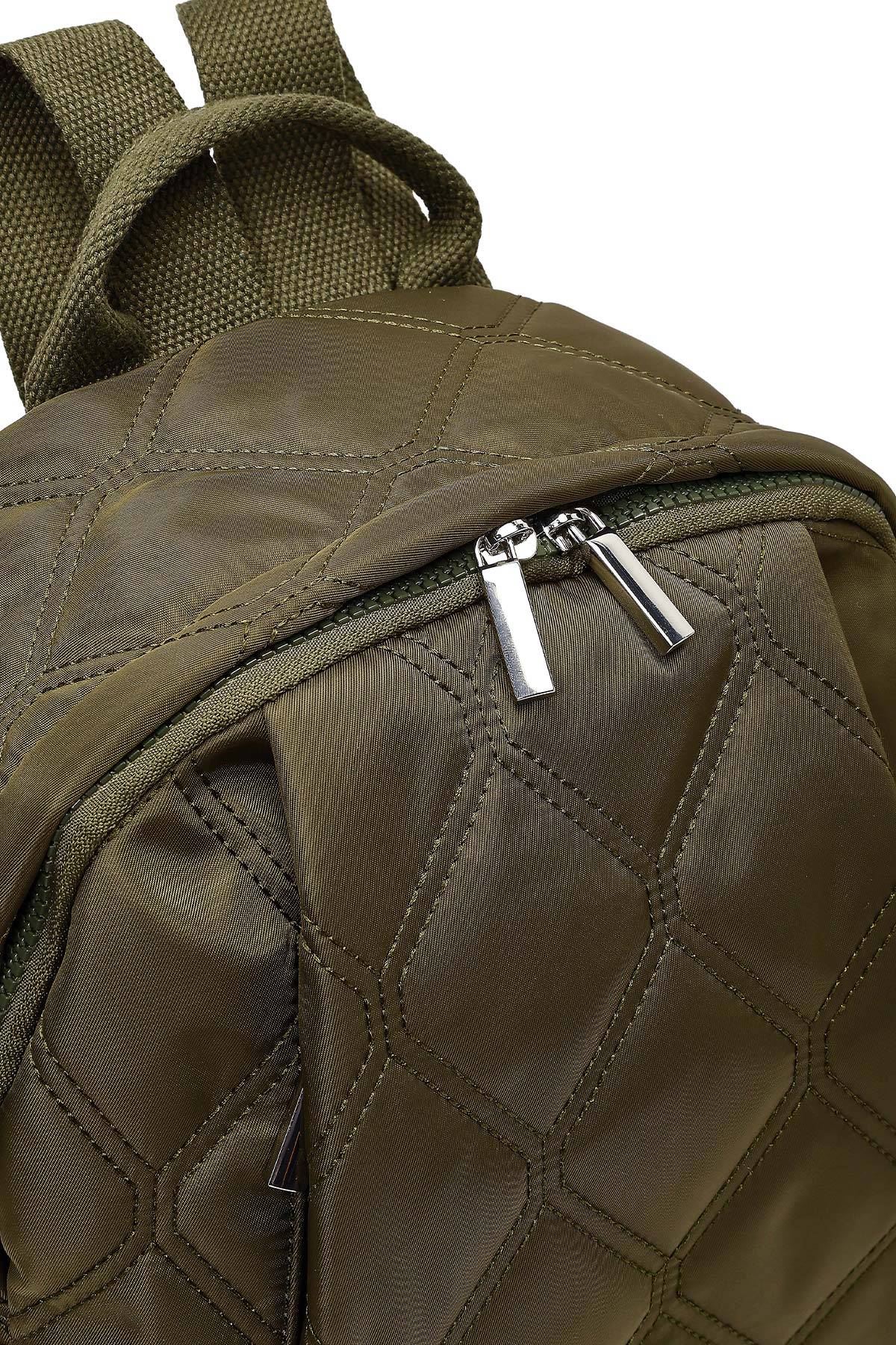 Kadın Haki Aksesuarlı Kapitone Sırt Çantası - Image 9