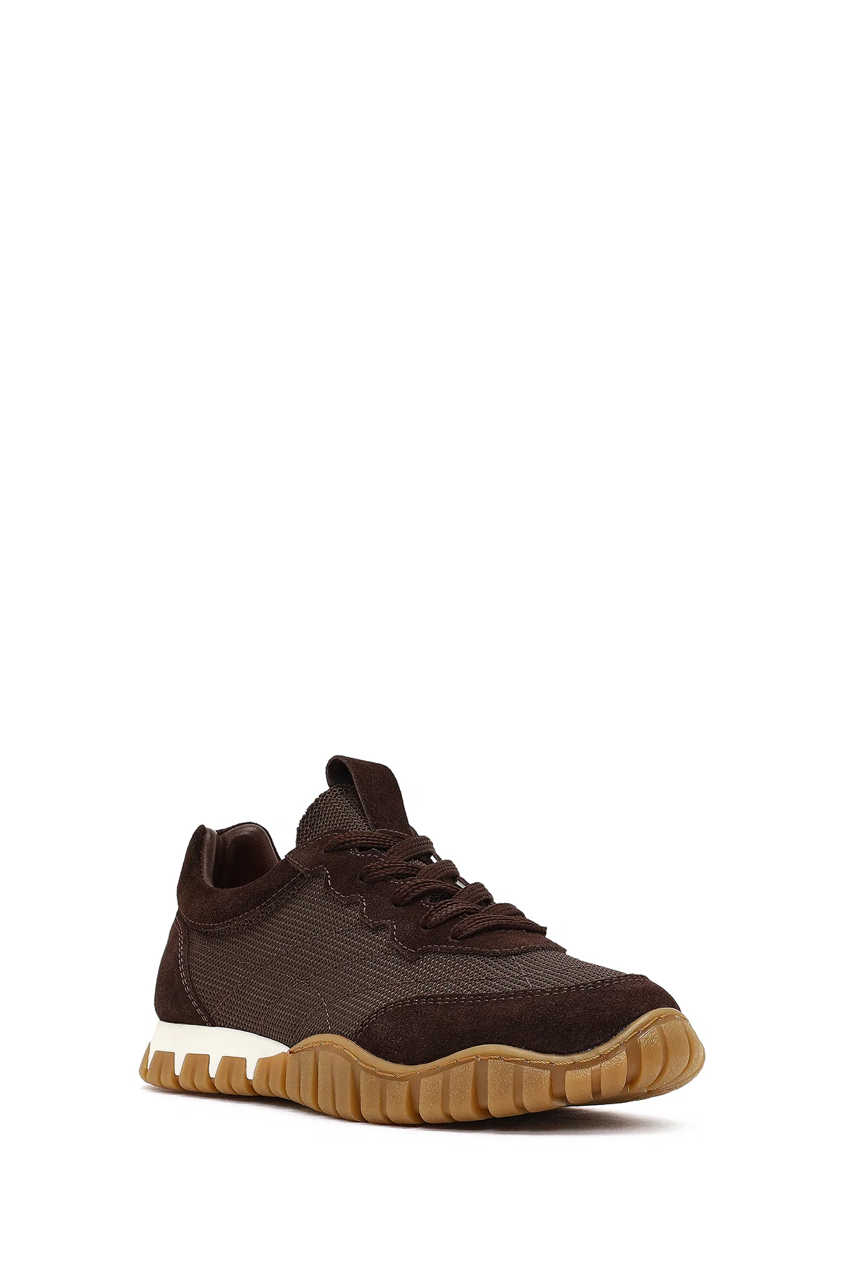 Kadın Kahverengi Bağcıklı Deri Sneaker - Image 6