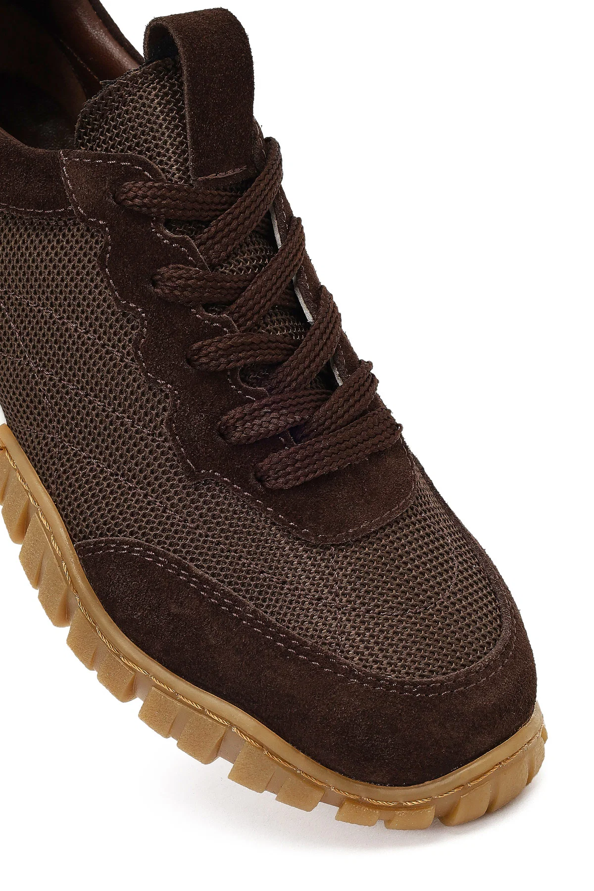Kadın Kahverengi Bağcıklı Deri Sneaker - Image 9