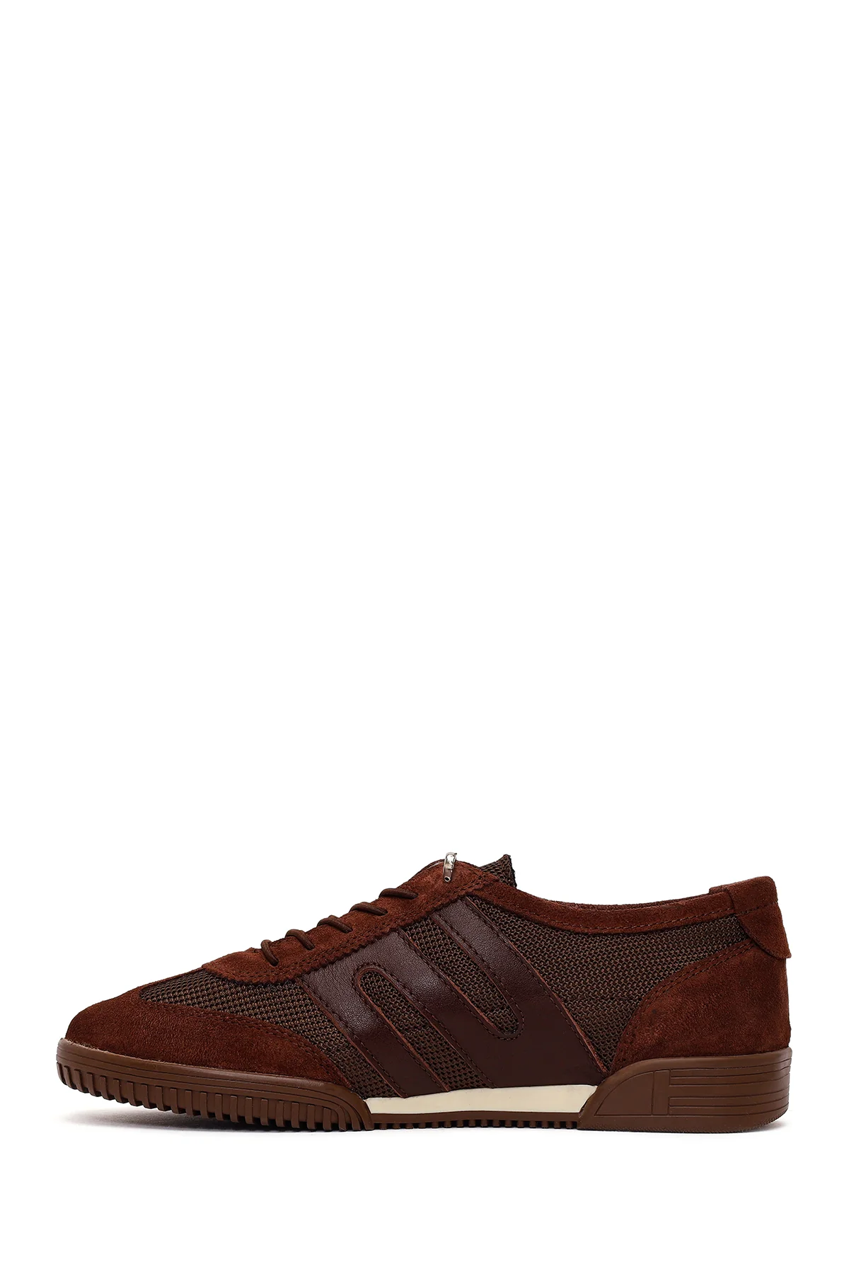 Kadın Kahverengi Bağcıklı Deri Sneaker - Image 4