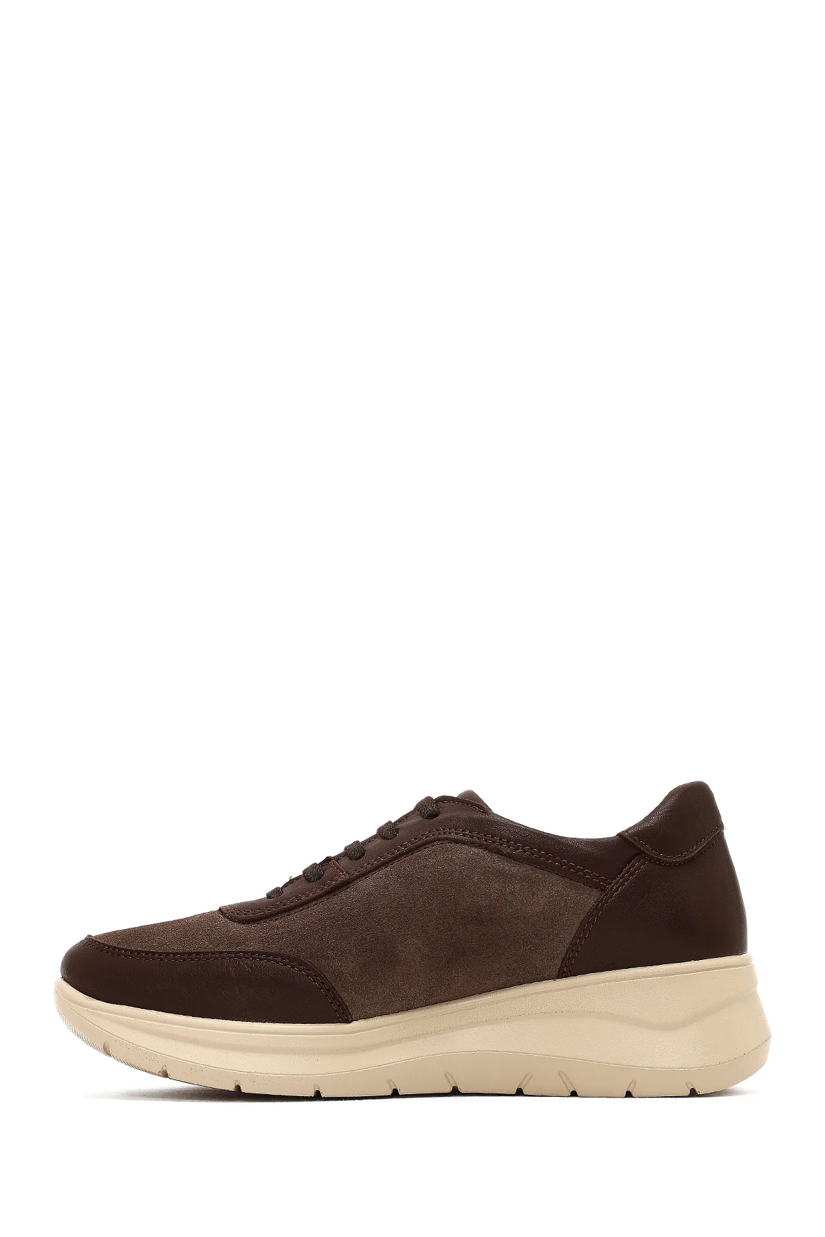 Kadın Kahverengi Bağcıklı Kalın Tabanlı Deri Sneaker - Image 2