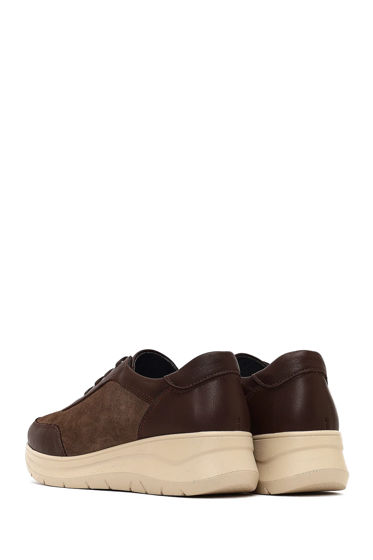 Kadın Kahverengi Bağcıklı Kalın Tabanlı Deri Sneaker - Image 5