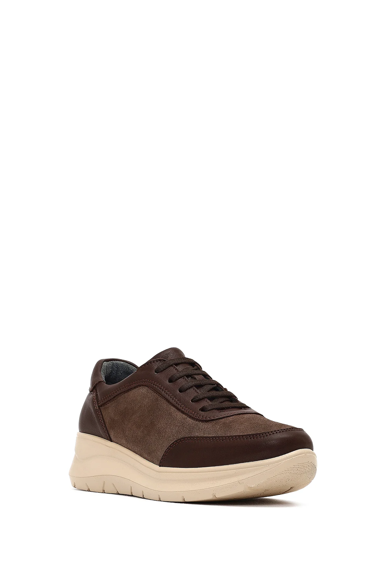 Kadın Kahverengi Bağcıklı Kalın Tabanlı Deri Sneaker - Image 6