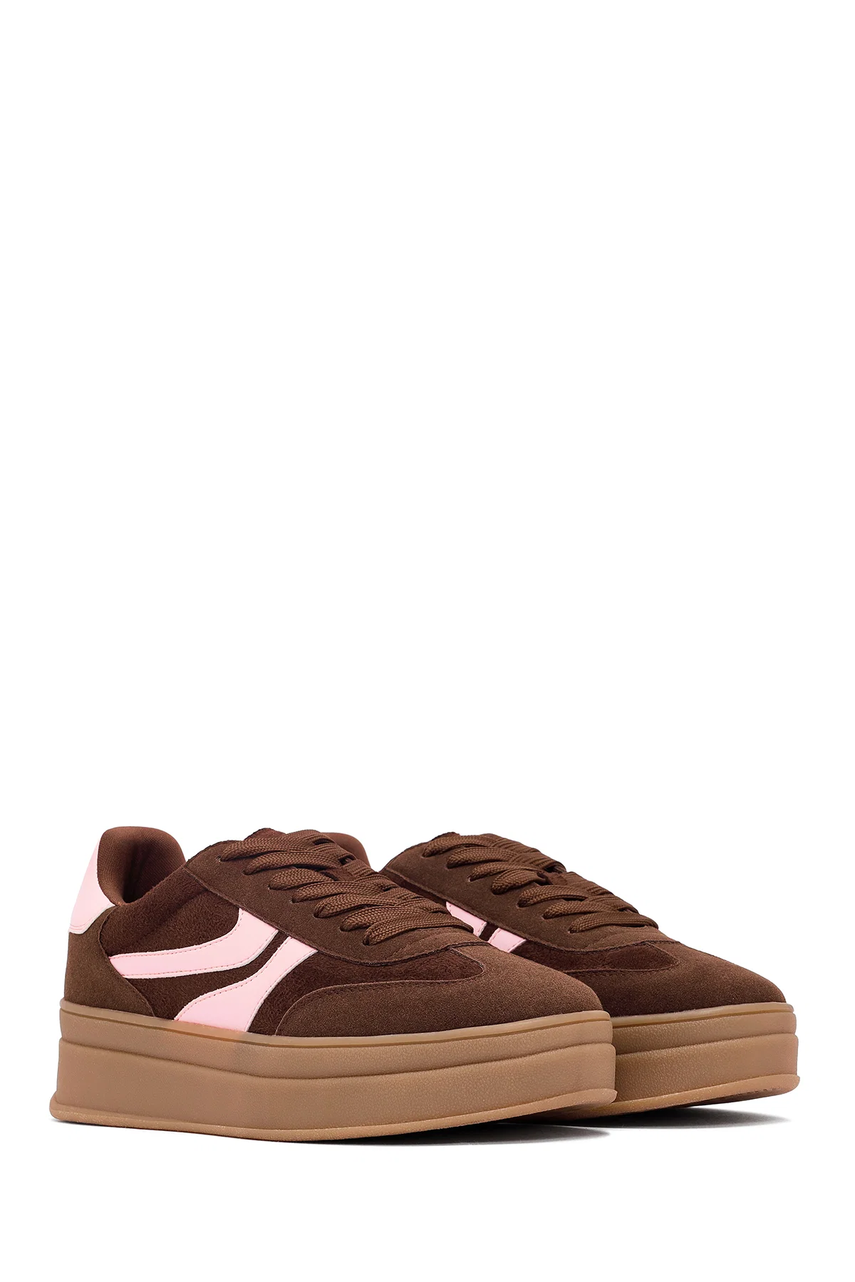Kadın Kahverengi Bağcıklı Kalın Tabanlı Sneaker - Image 3