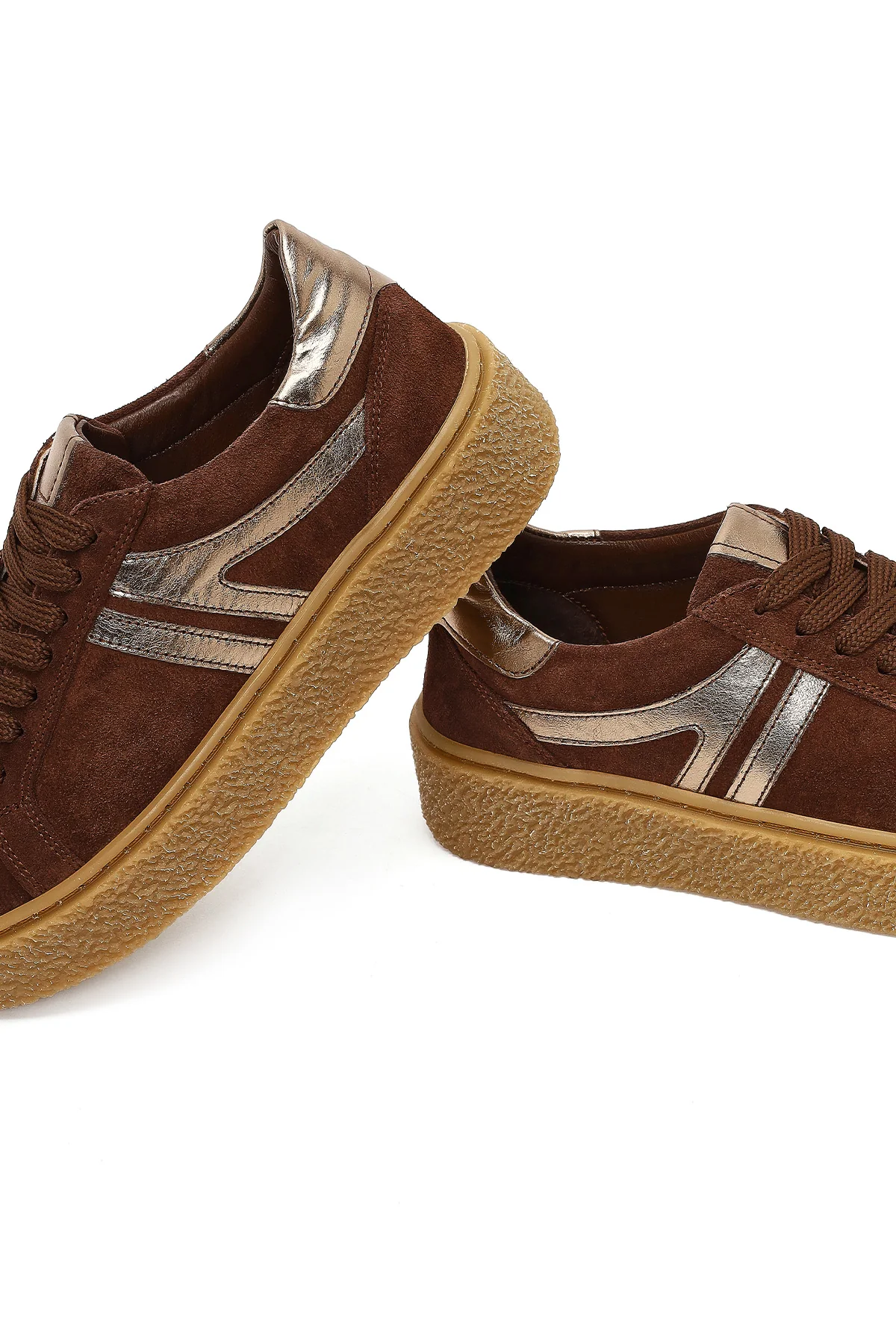 Kadın Kahverengi Bağcıklı Kalın Tabanlı Süet Deri Sneaker - Image 10