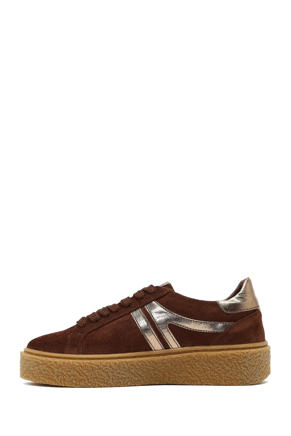 Kadın Kahverengi Bağcıklı Kalın Tabanlı Süet Deri Sneaker - Image 2