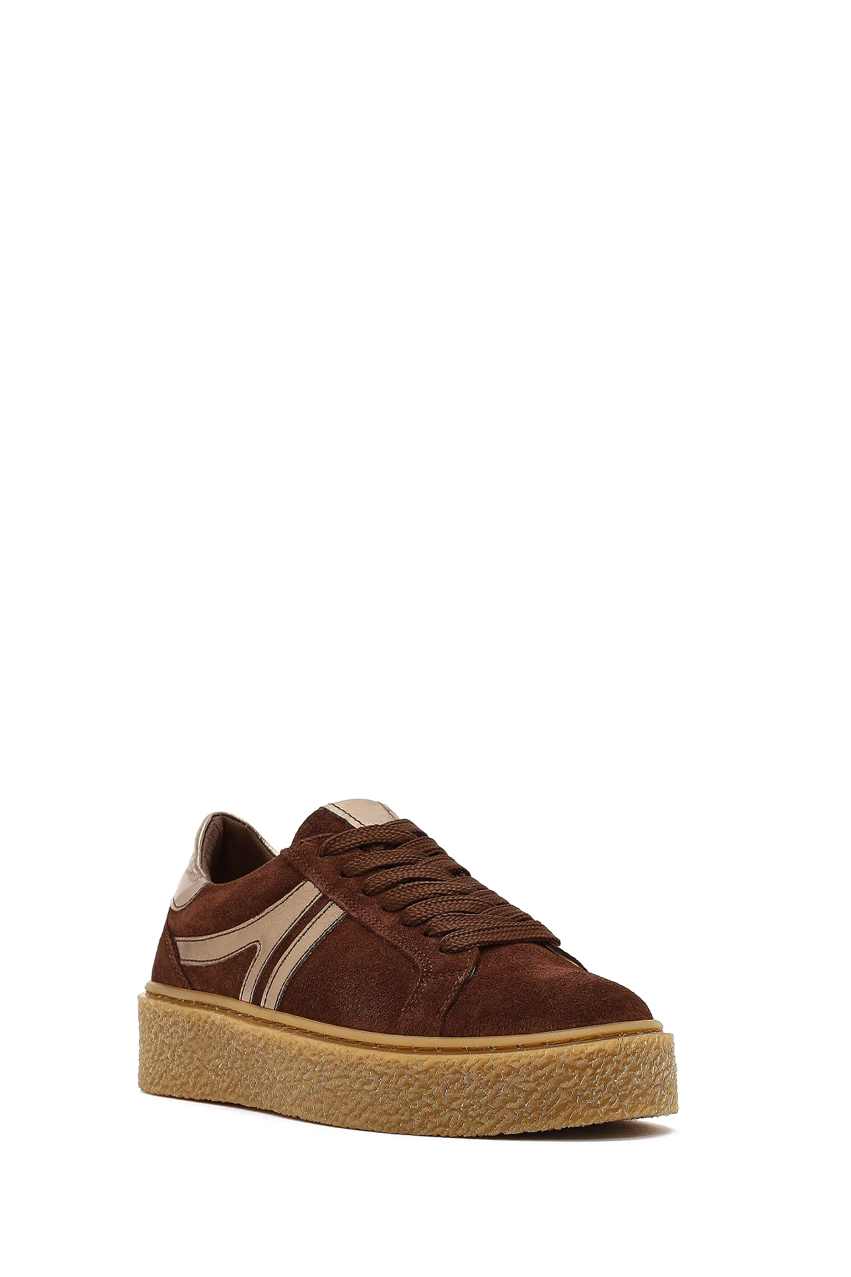 Kadın Kahverengi Bağcıklı Kalın Tabanlı Süet Deri Sneaker - Image 6