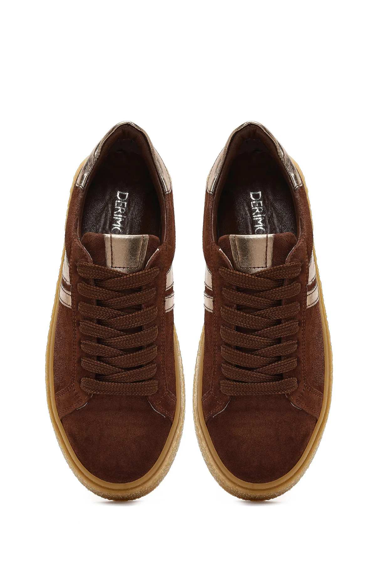 Kadın Kahverengi Bağcıklı Kalın Tabanlı Süet Deri Sneaker - Image 7