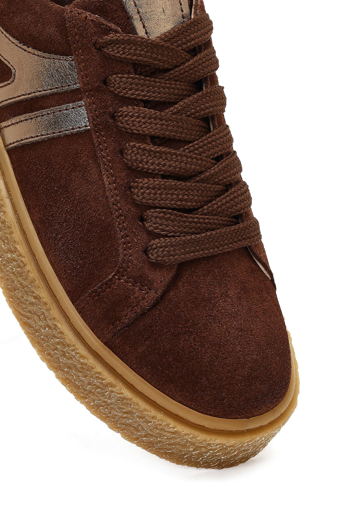 Kadın Kahverengi Bağcıklı Kalın Tabanlı Süet Deri Sneaker - Image 9