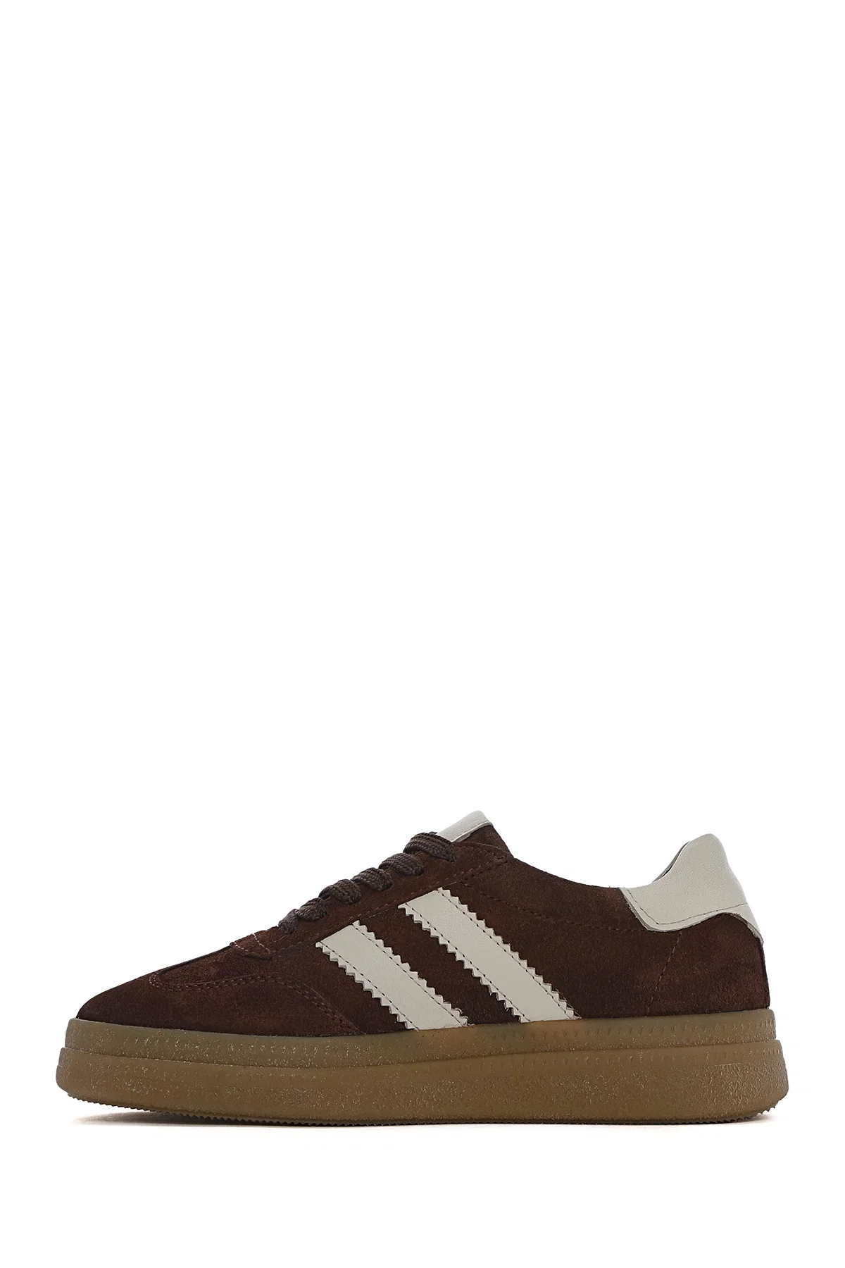 Kadın Kahverengi Bağcıklı Kalın Tabanlı Süet Deri Sneaker - Image 2