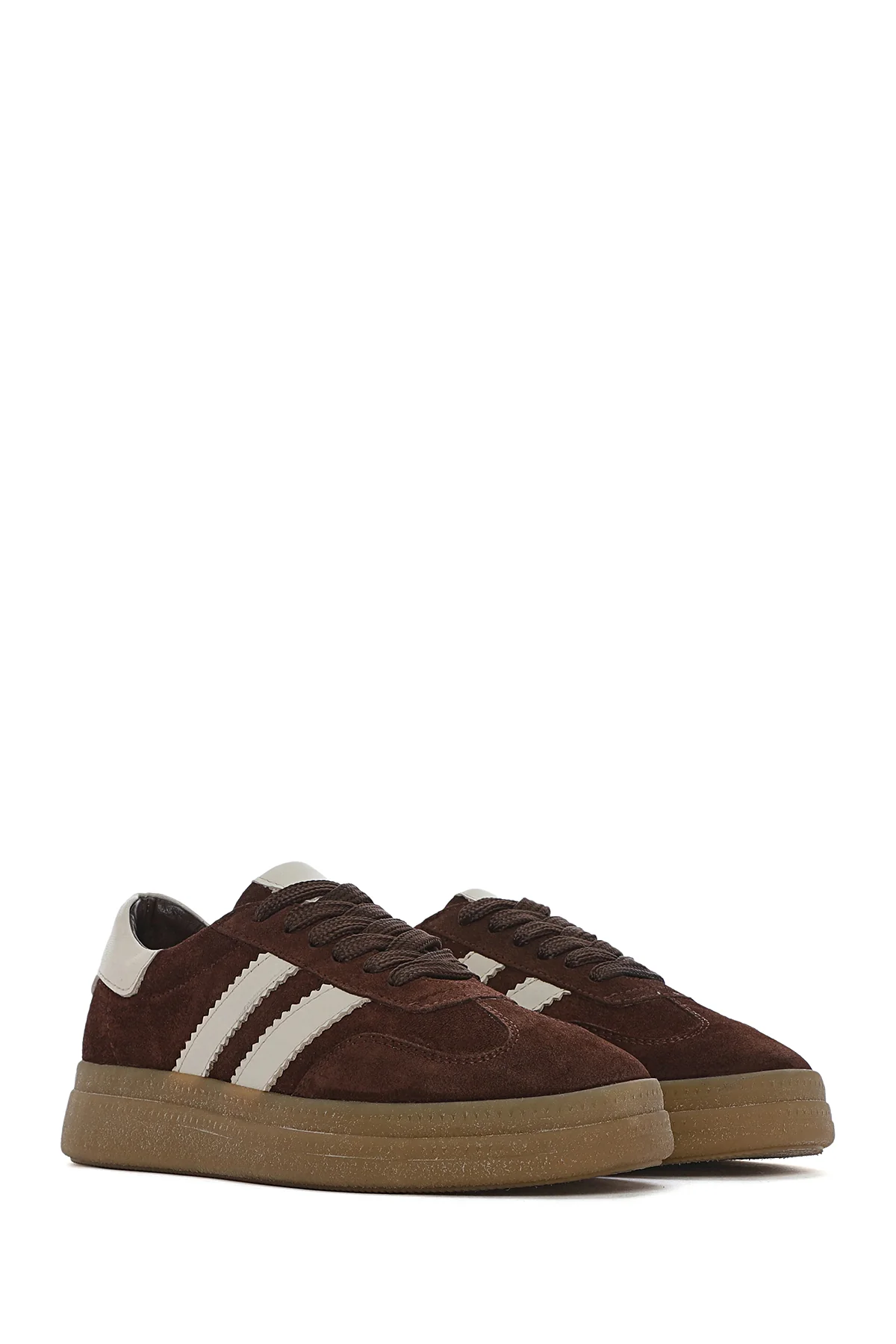Kadın Kahverengi Bağcıklı Kalın Tabanlı Süet Deri Sneaker - Image 2