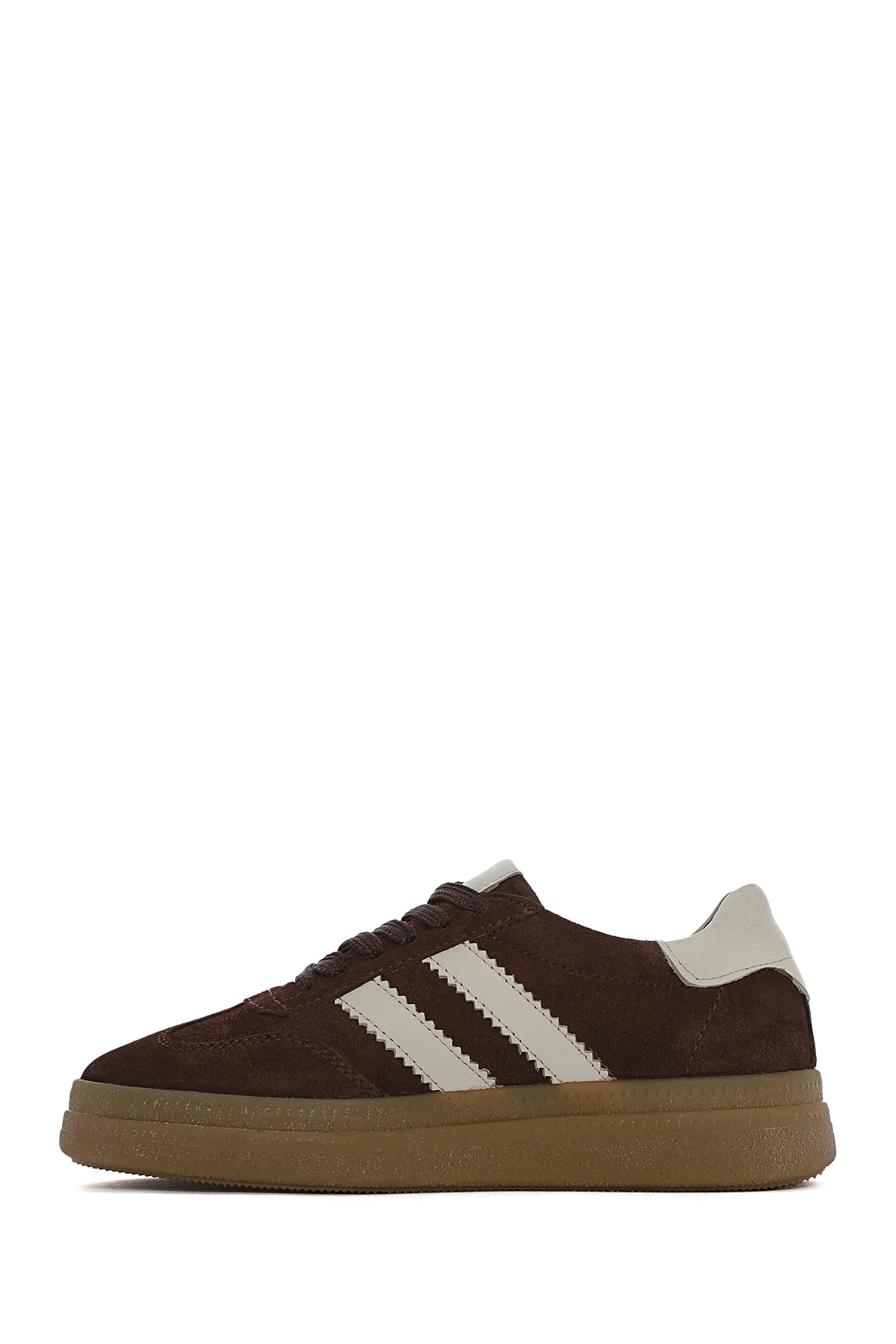 Kadın Kahverengi Bağcıklı Kalın Tabanlı Süet Deri Sneaker - Image 3