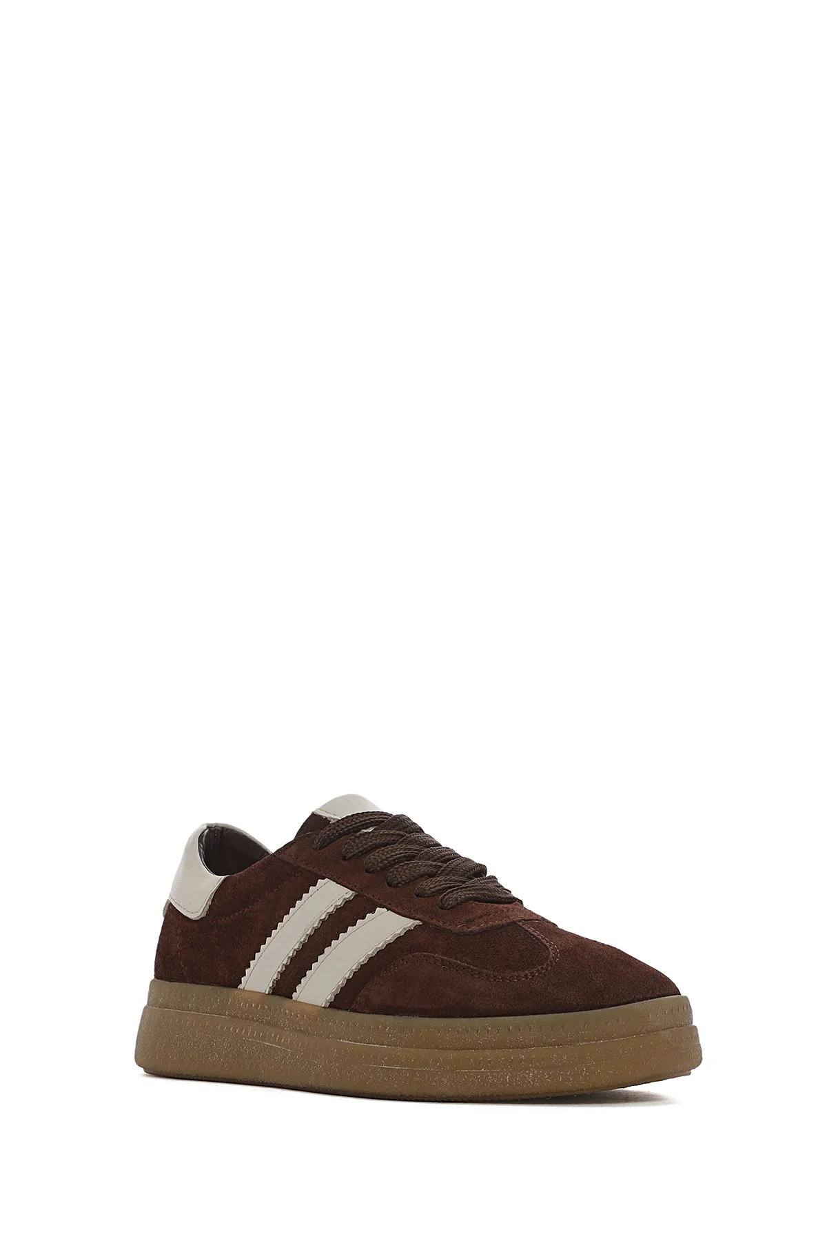 Kadın Kahverengi Bağcıklı Kalın Tabanlı Süet Deri Sneaker - Image 7