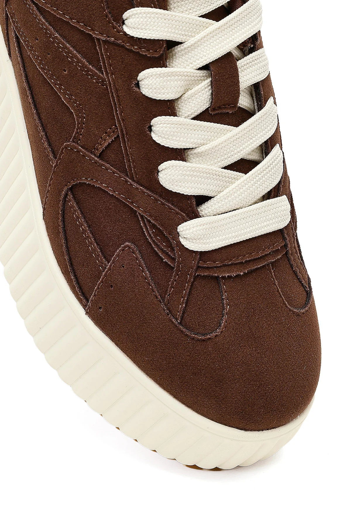 Kadın Kahverengi Bağcıklı Kalın Tabanlı Süet Sneaker - Image 10