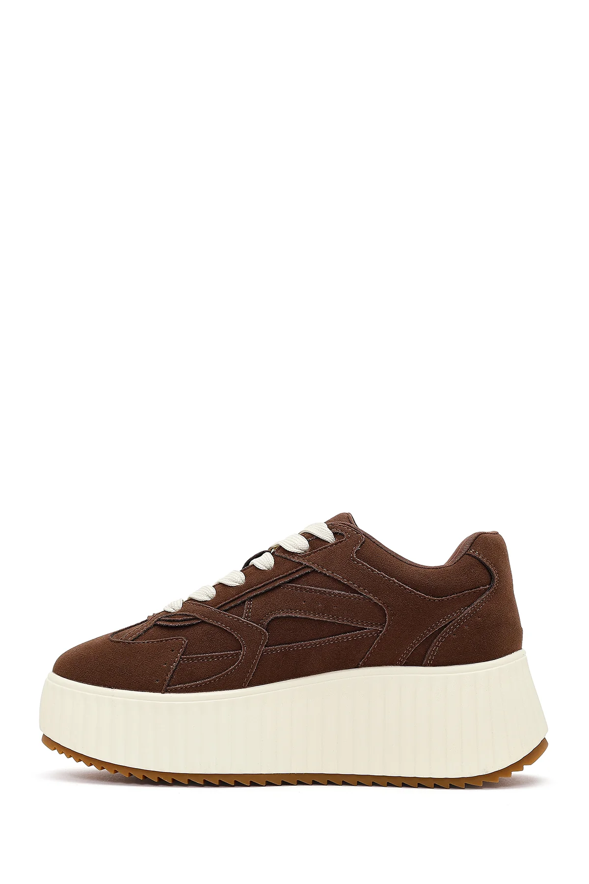 Kadın Kahverengi Bağcıklı Kalın Tabanlı Süet Sneaker - Image 4