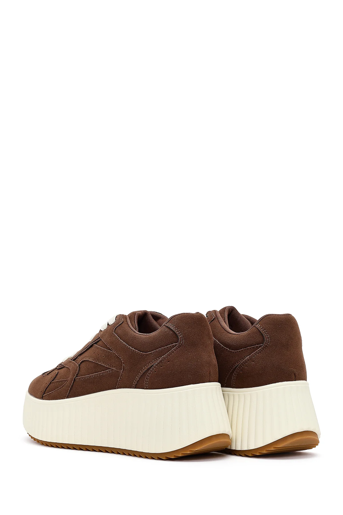 Kadın Kahverengi Bağcıklı Kalın Tabanlı Süet Sneaker - Image 7