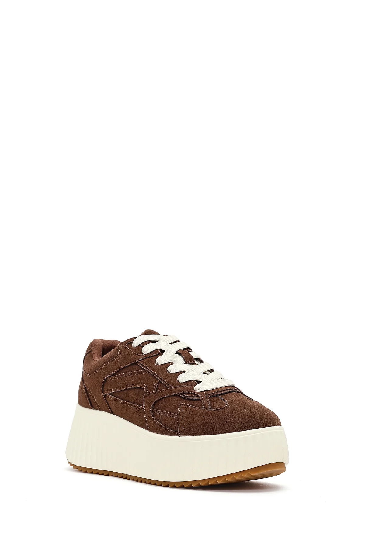 Kadın Kahverengi Bağcıklı Kalın Tabanlı Süet Sneaker - Image 8