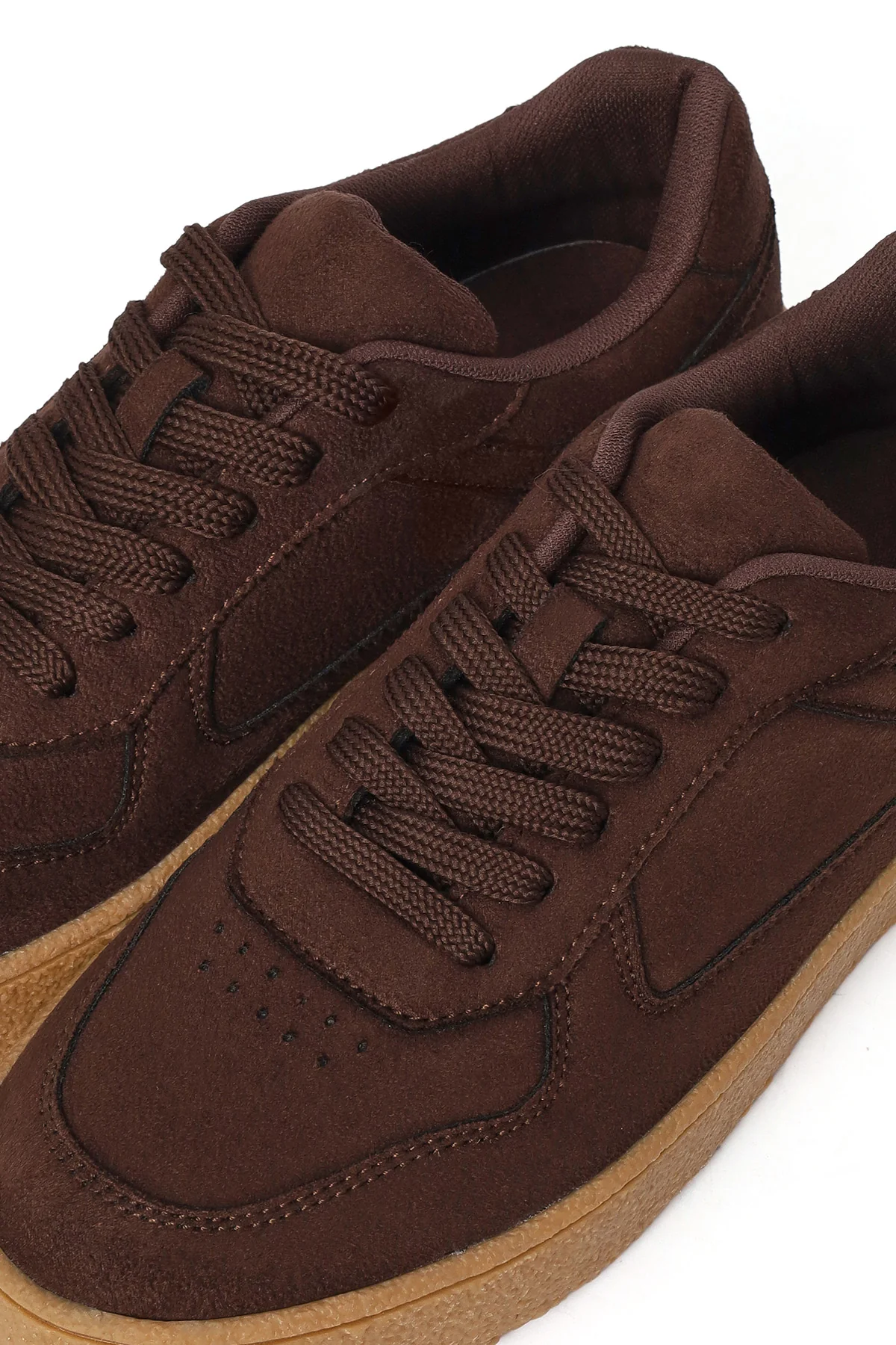 Kadın Kahverengi Bağcıklı Kalın Tabanlı Süet Sneaker - Image 11