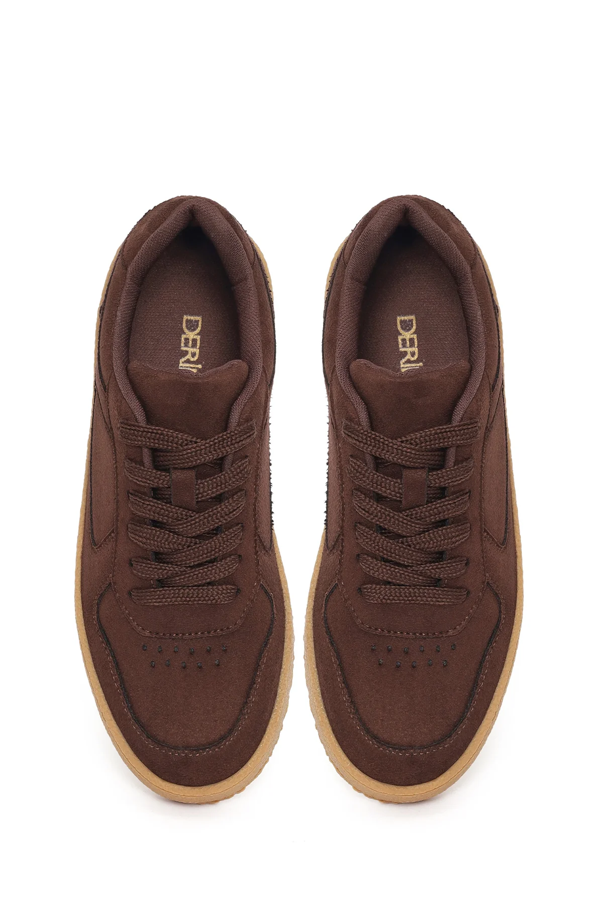 Kadın Kahverengi Bağcıklı Kalın Tabanlı Süet Sneaker - Image 5