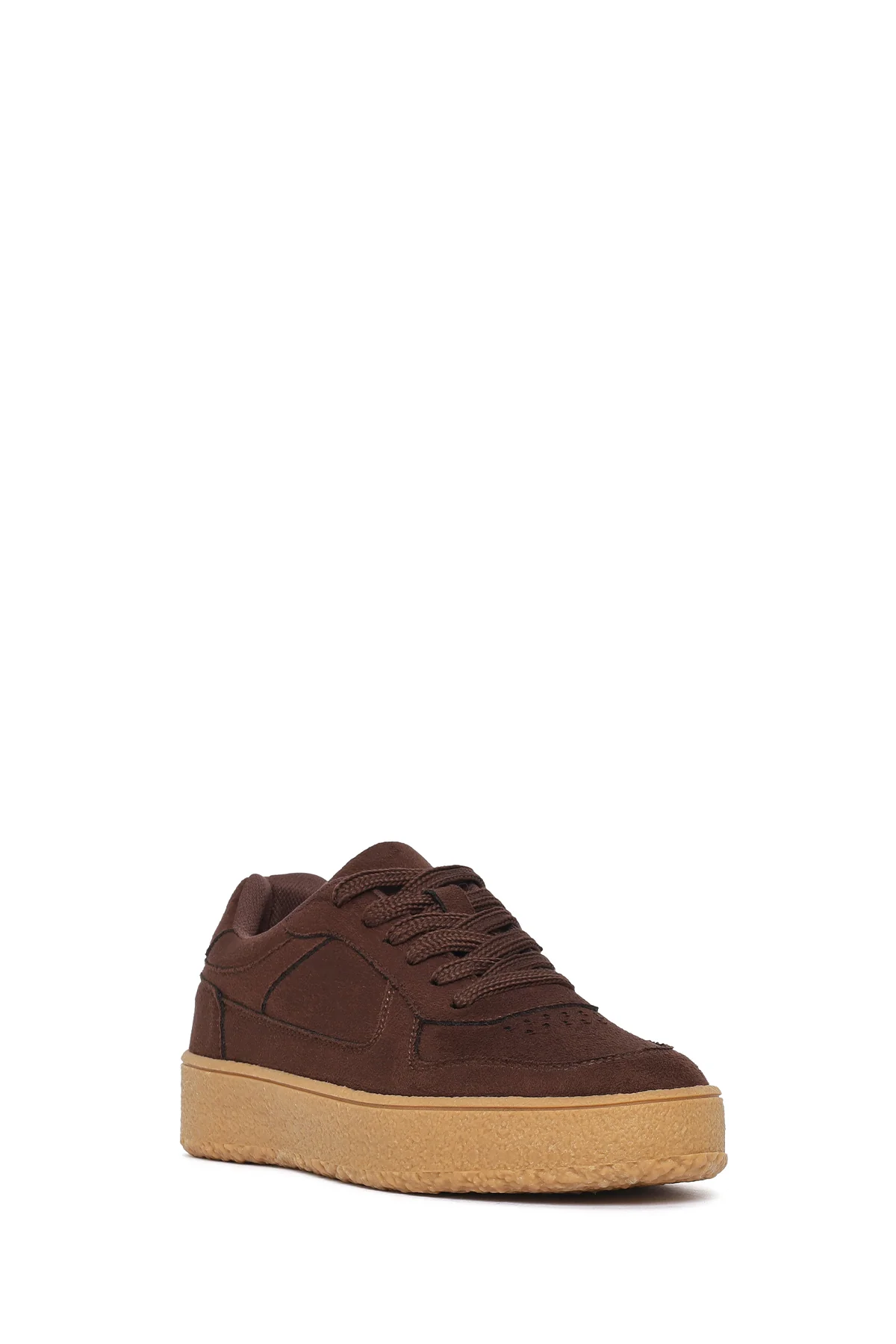 Kadın Kahverengi Bağcıklı Kalın Tabanlı Süet Sneaker - Image 8