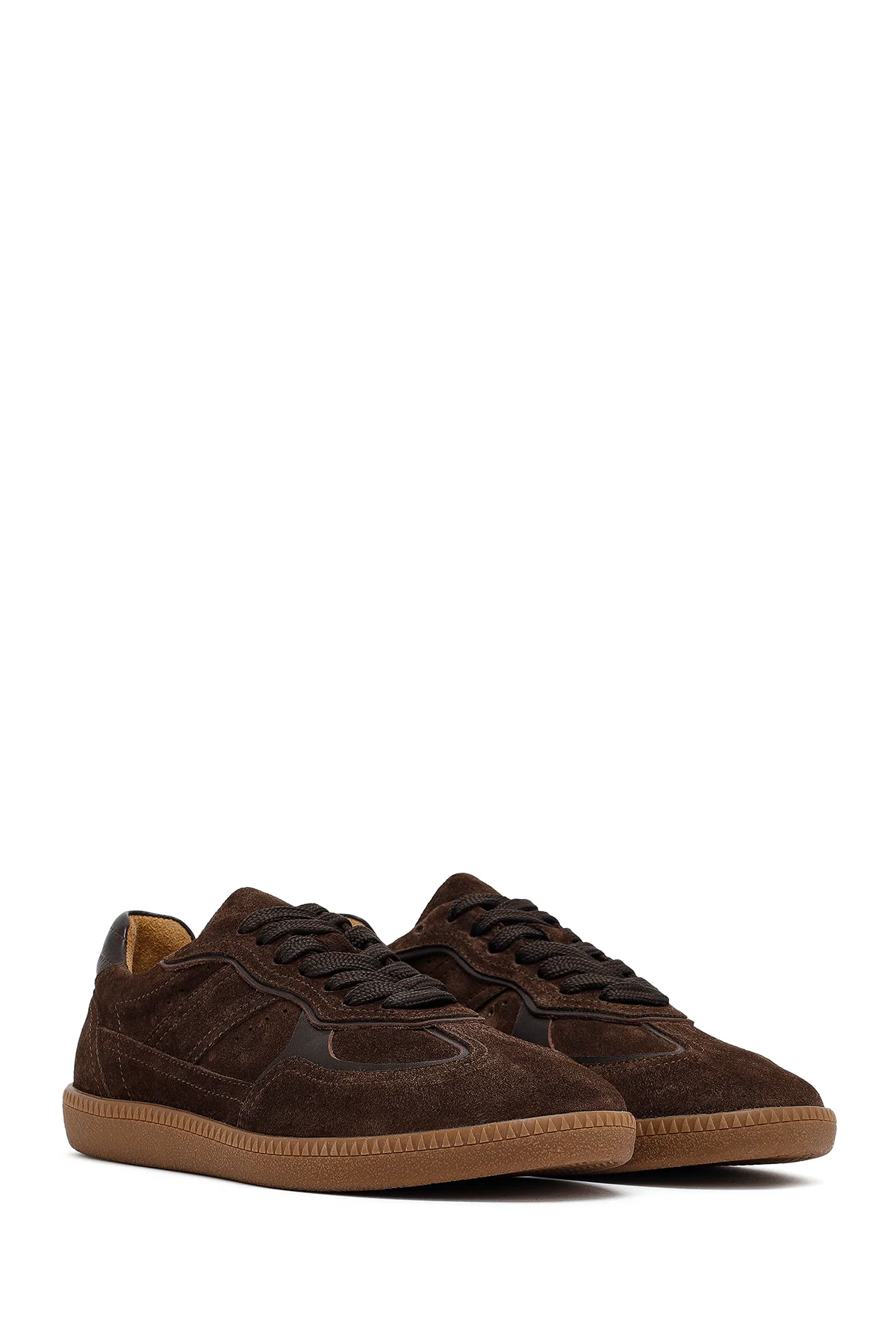 Kadın Kahverengi Bağcıklı Süet Deri Sneaker - Image 3
