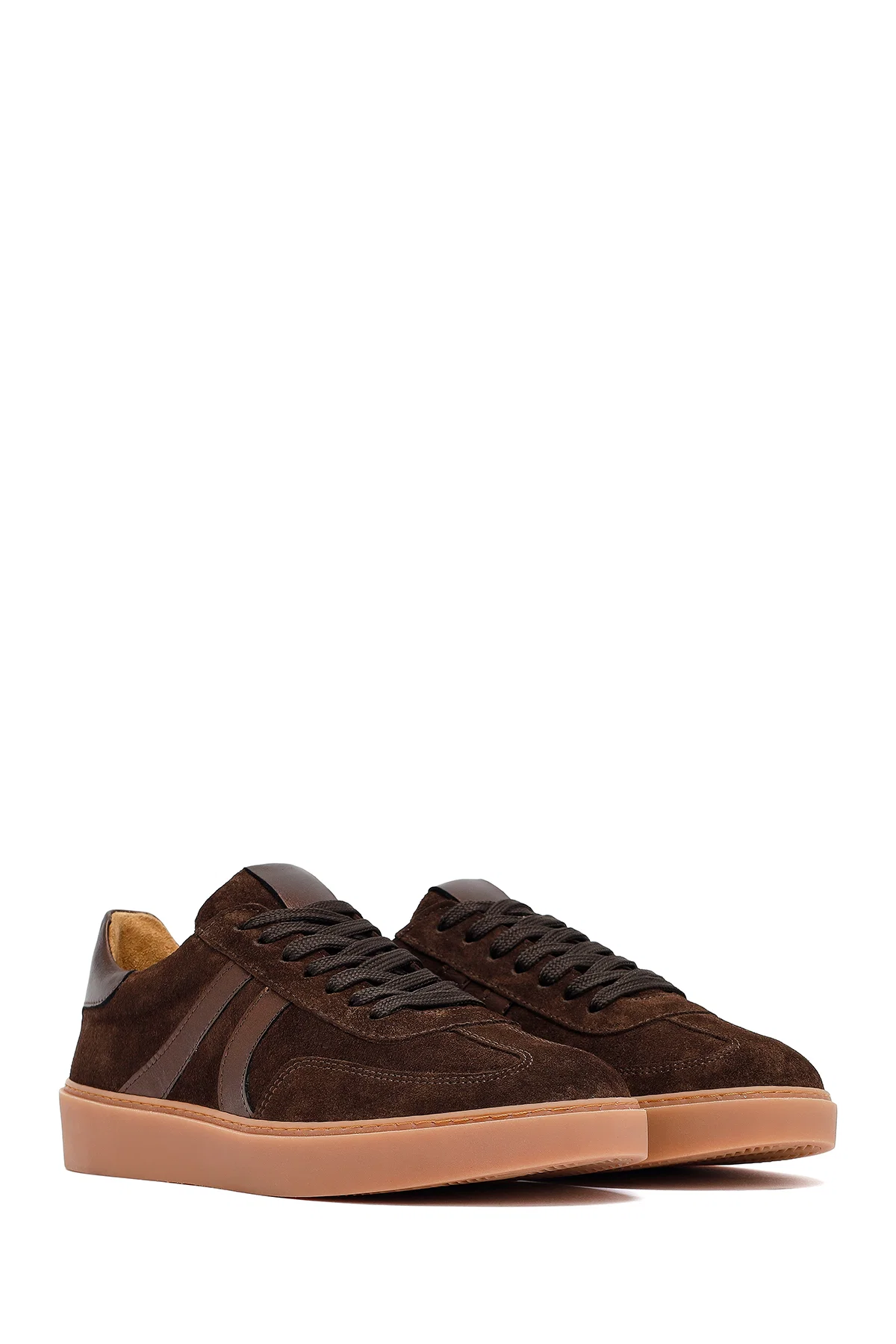 Kadın Kahverengi Bağcıklı Süet Deri Sneaker - Image 3