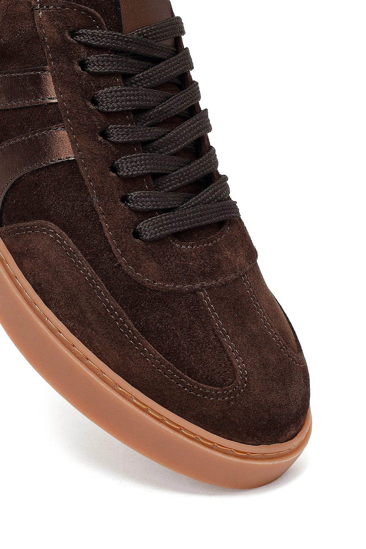 Kadın Kahverengi Bağcıklı Süet Deri Sneaker - Image 9