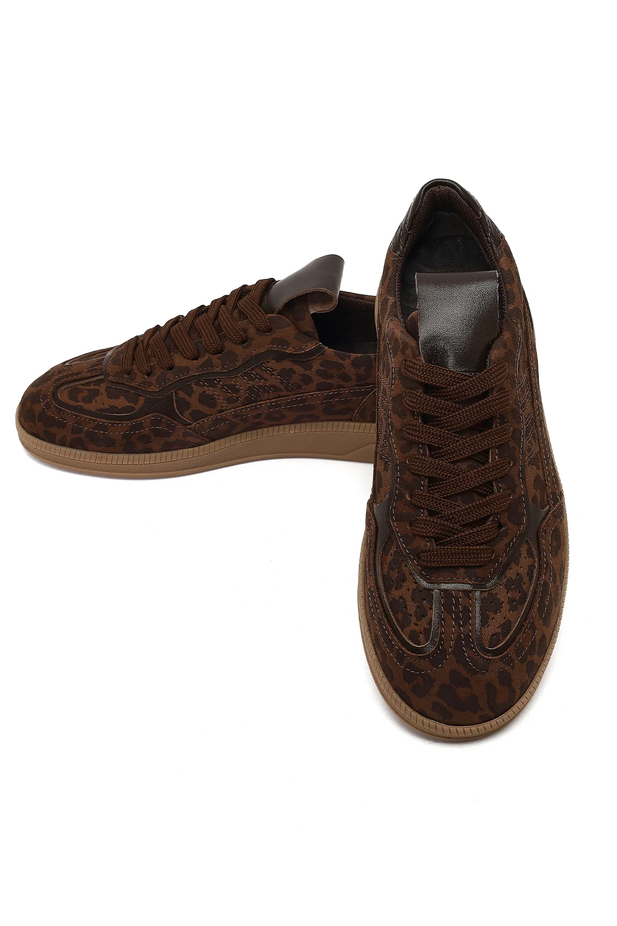 Kadın Kahverengi Bağcıklı Leopar Desenli Süet Deri Sneaker - Image 12