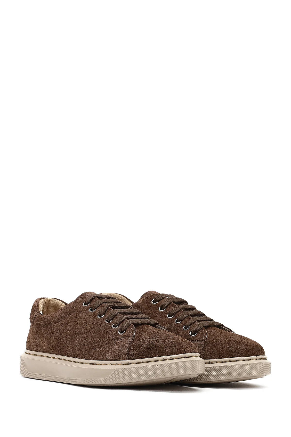 Kadın Kahverengi Bağcıklı Süet Deri Sneaker - Image 3