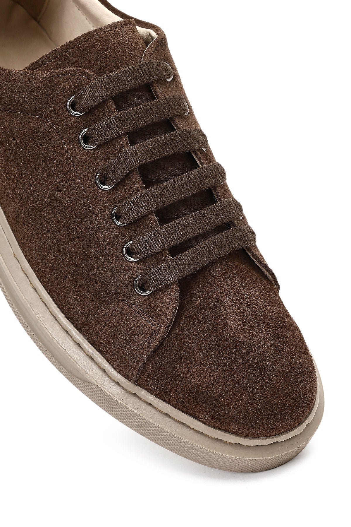 Kadın Kahverengi Bağcıklı Süet Deri Sneaker - Image 9