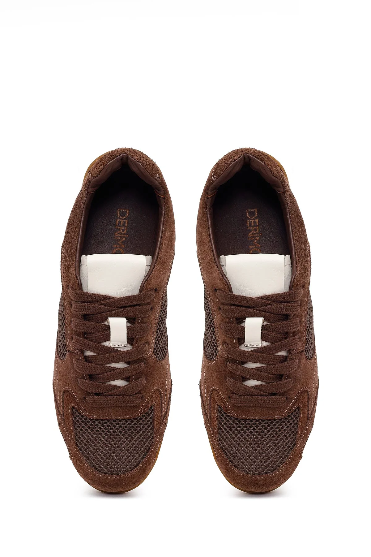 Kadın Kahverengi Bağcıklı Süet Deri Sneaker - Image 4