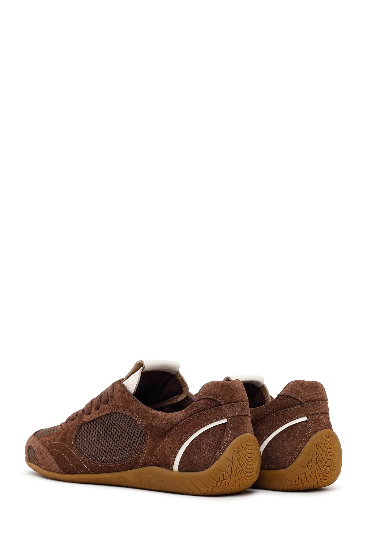 Kadın Kahverengi Bağcıklı Süet Deri Sneaker - Image 6